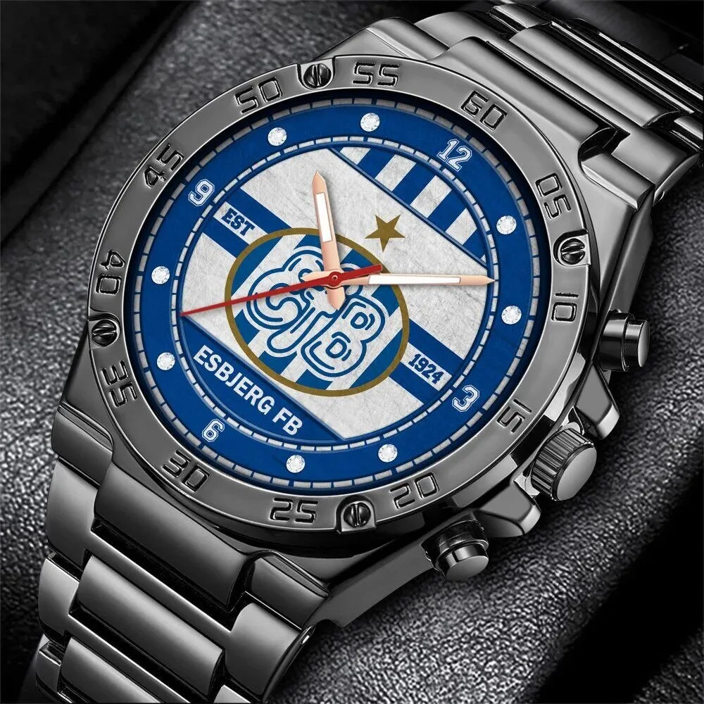 Esbjerg fB Football Club Logo Stainless Steel Watch for Men