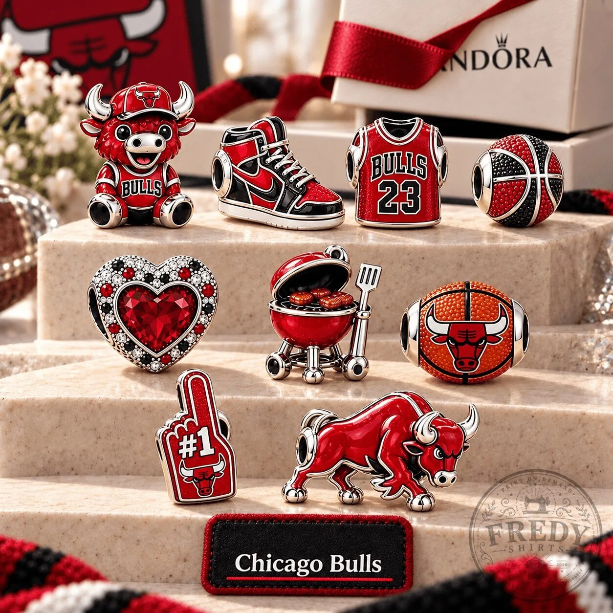 Chicago Bulls Basketball Team Silver Charm Set