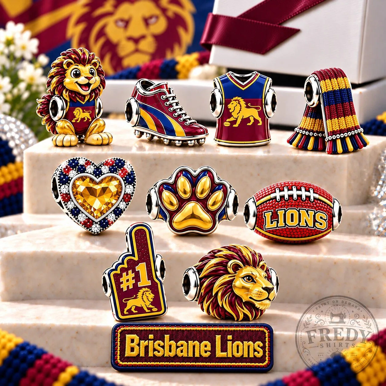 Brisbane Lions Football Club Charm Set for Bracelets and Necklaces