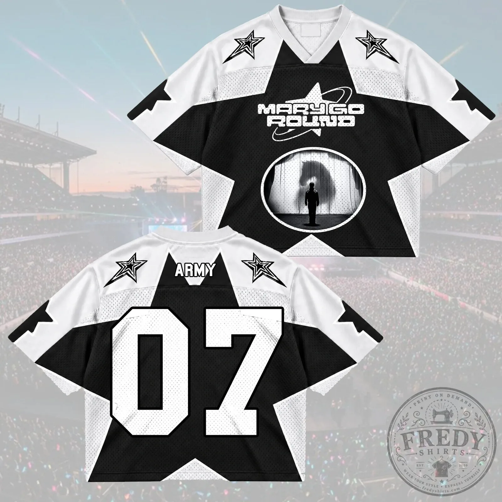 Mary Go Round Army Club All Members Abstract Geometric Mixed Mesh Football Jersey