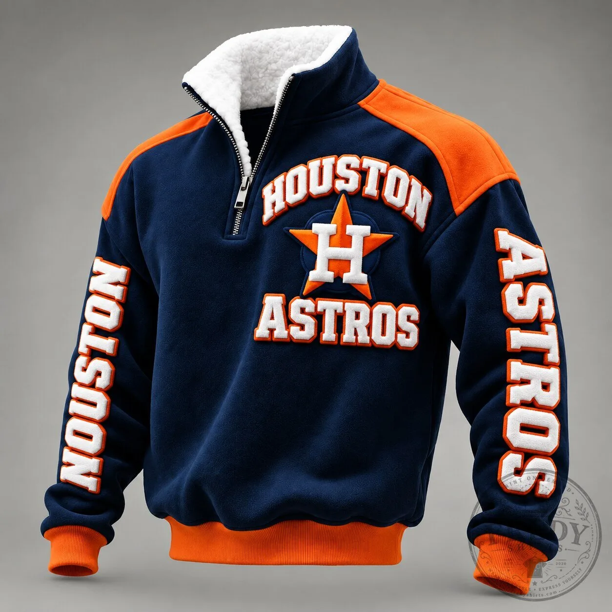 Houston Astros Quarter Zip Fleece Pullover Sherpa Collar Sweatshirt