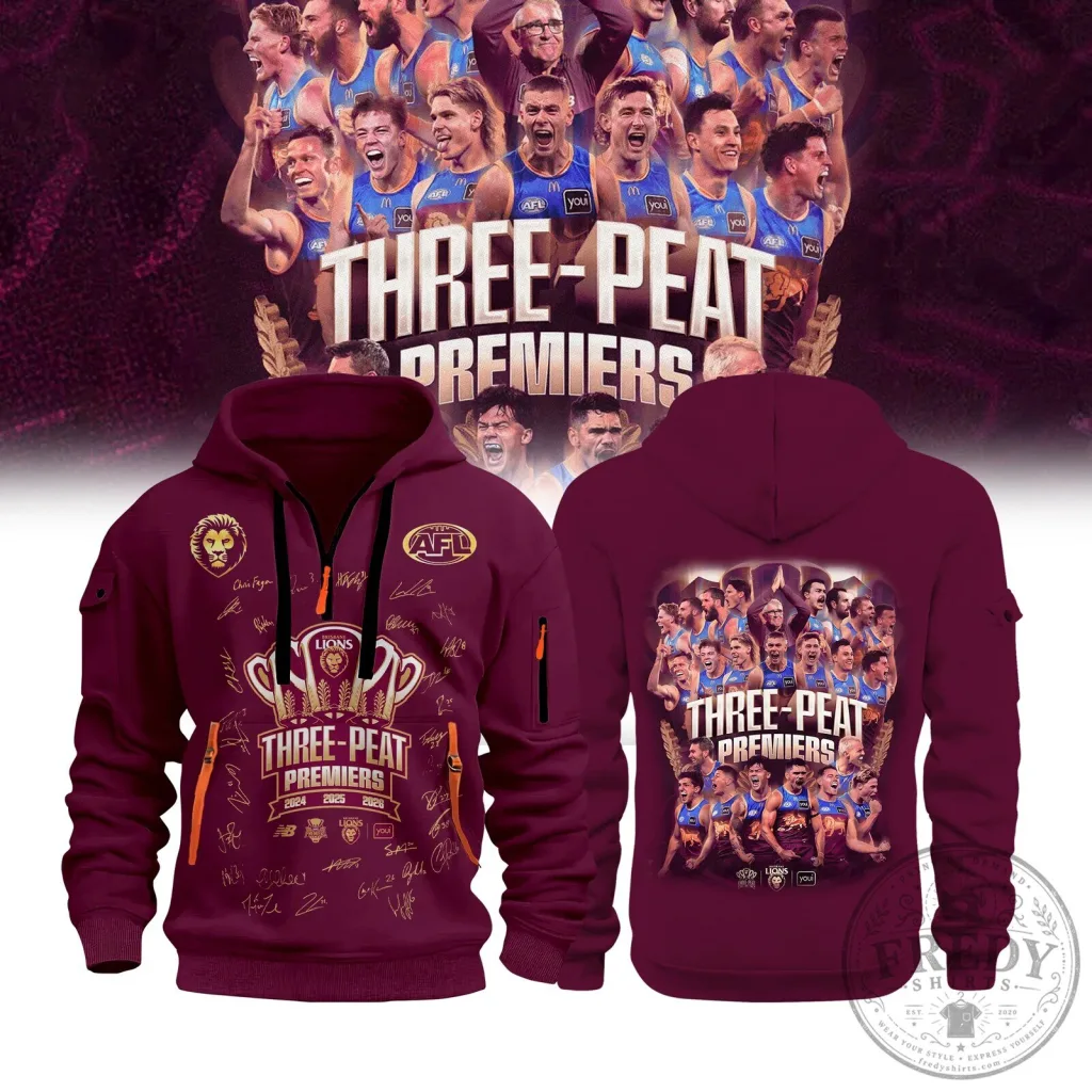 Hoodie Celebrating Brisbane Lions AFL Three-Peat Championship Win Hoodie Celebrating Brisbane Lions AFL Three-Peat Championship Win