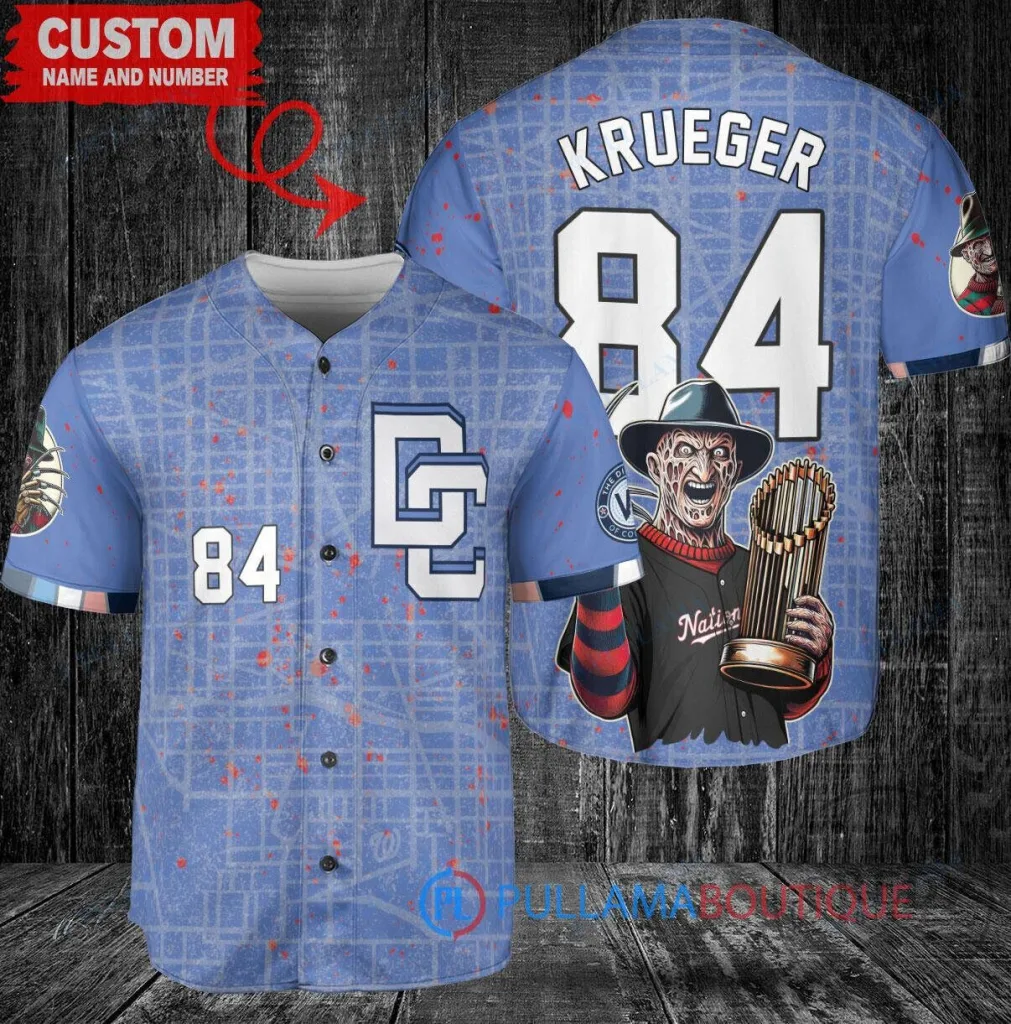 Freddy Krueger Washington Nationals Baseball Jersey with World Series Trophy