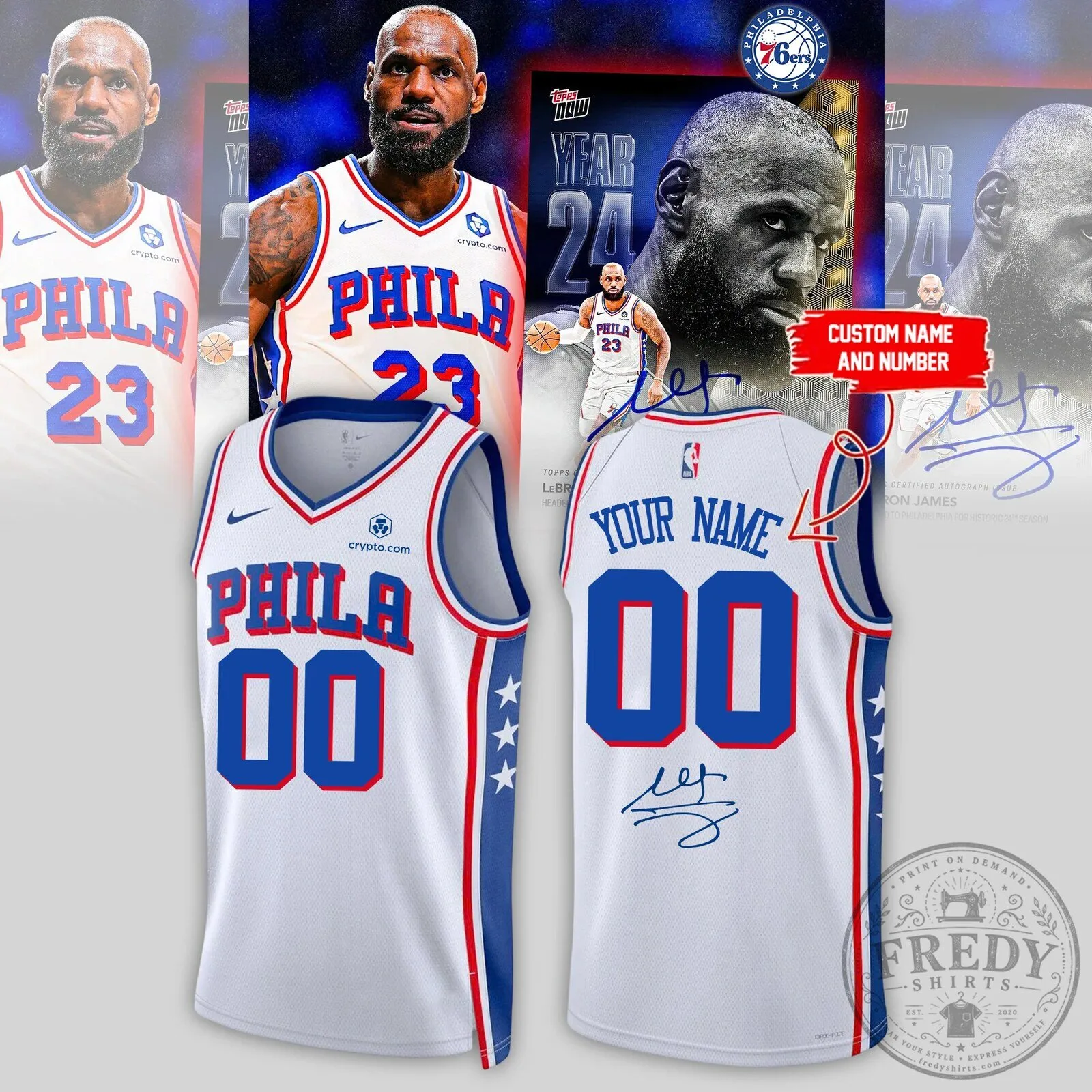 LeBron James Custom Basketball Jersey with Name and Number - Philadelphia 76ers