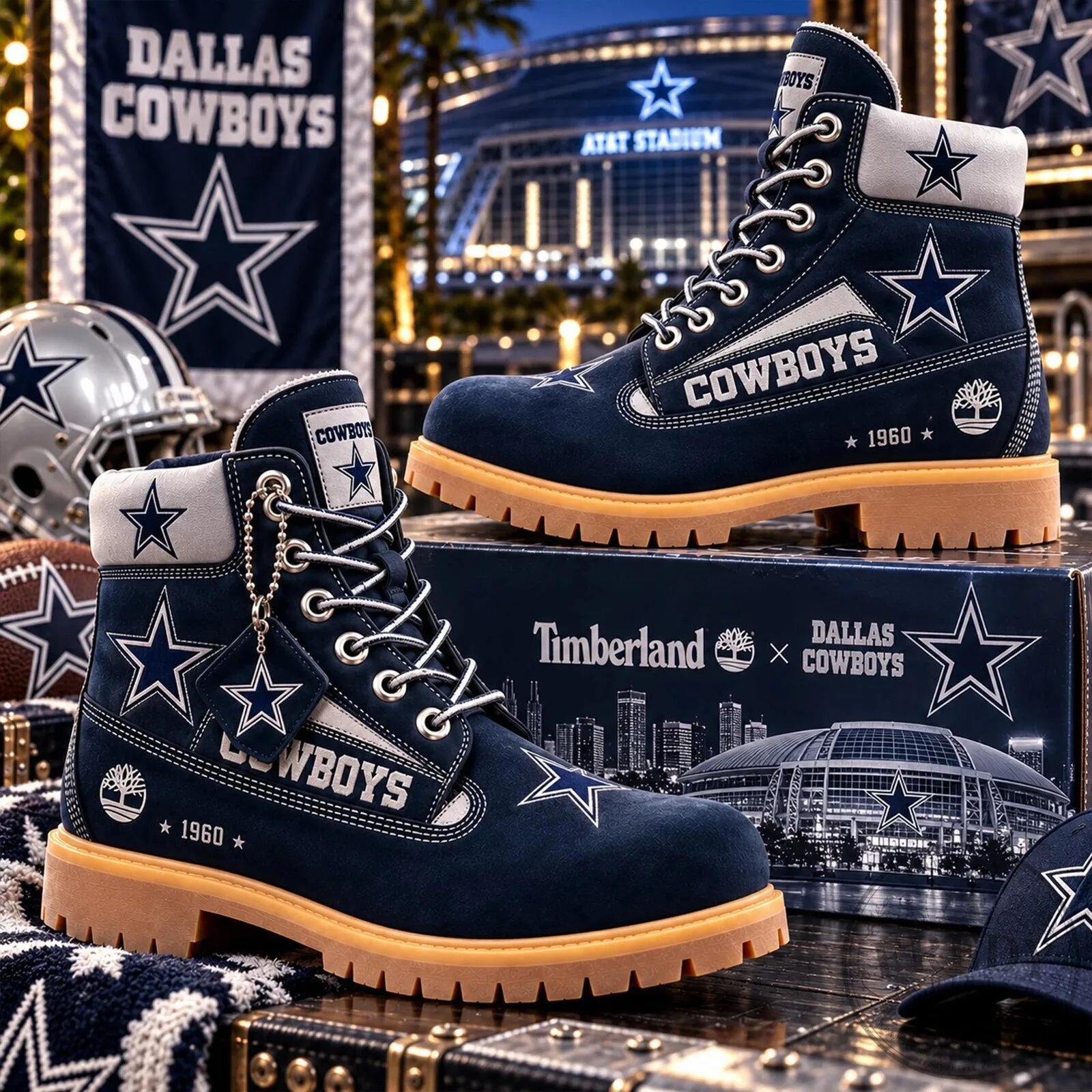 Dallas Cowboys Timberland Style Blue Work Boots