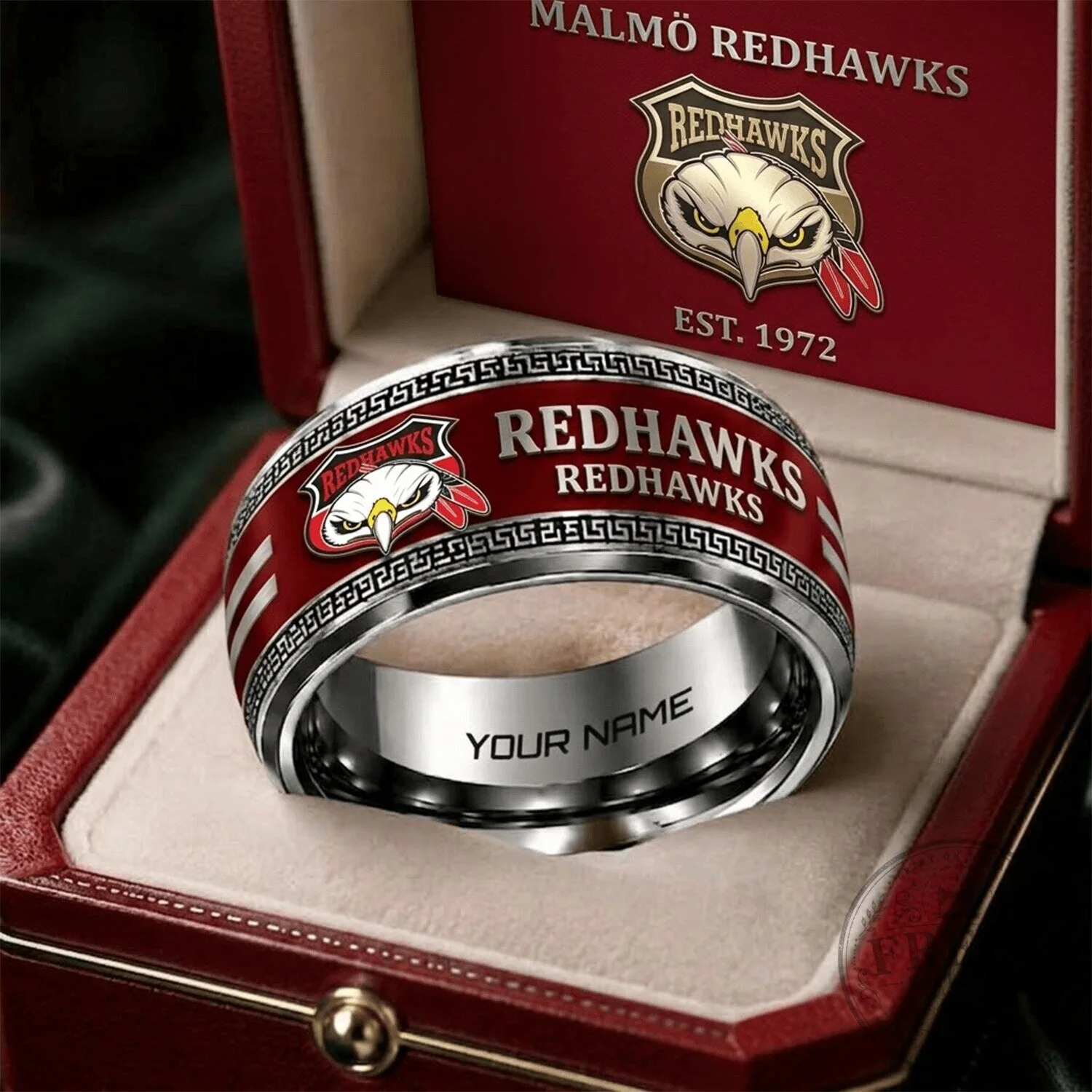 Malmö Redhawks Ice Hockey Team Personalized Engraved Stainless Steel Ring