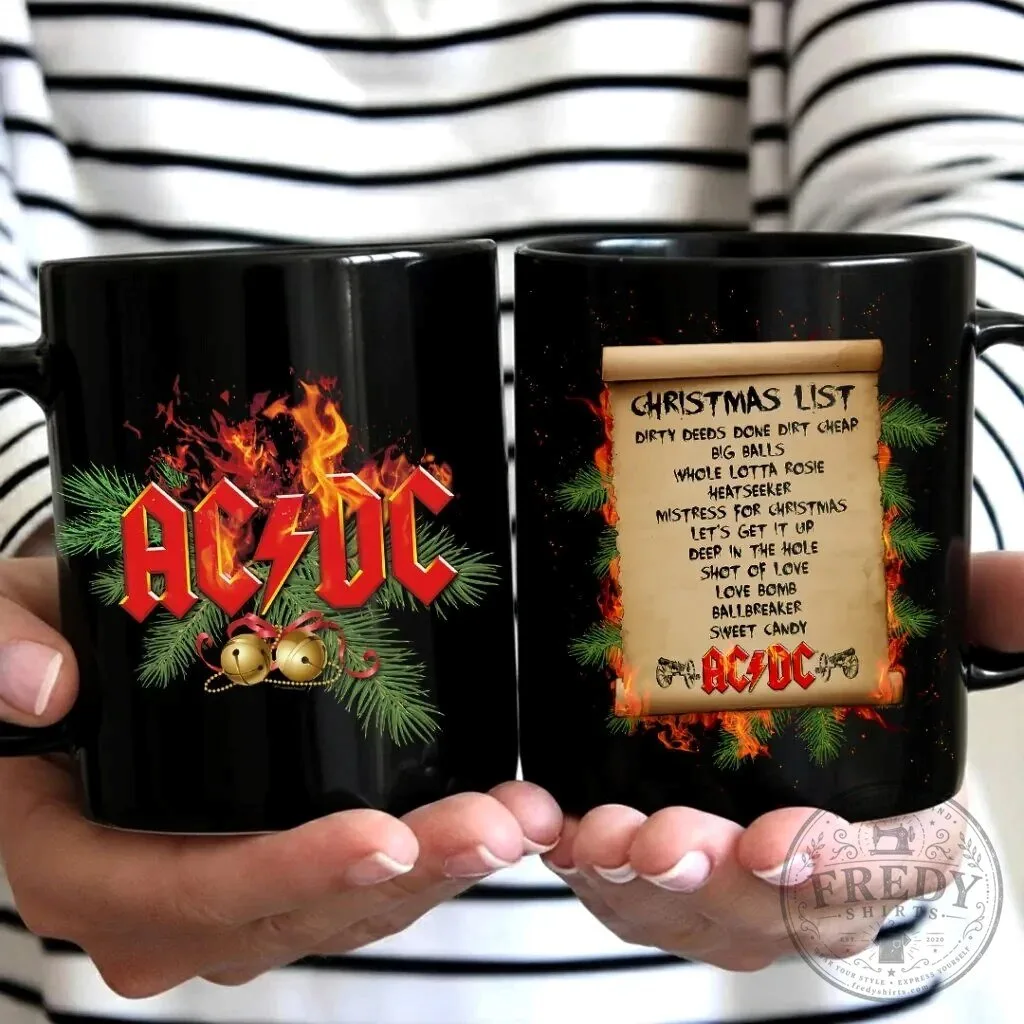 ACDC Christmas List Black Ceramic Coffee Mug
