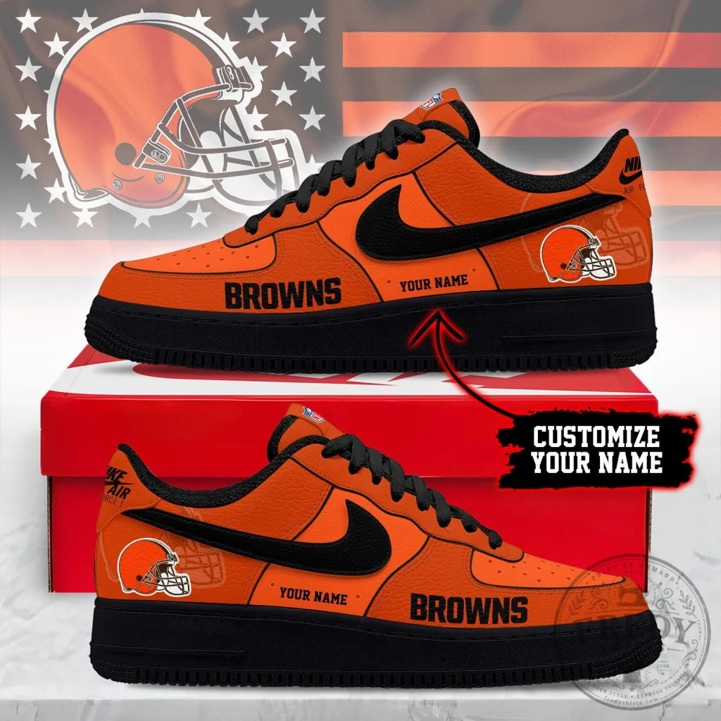 Cleveland Browns Custom Name Orange and Black Athletic Sneakers