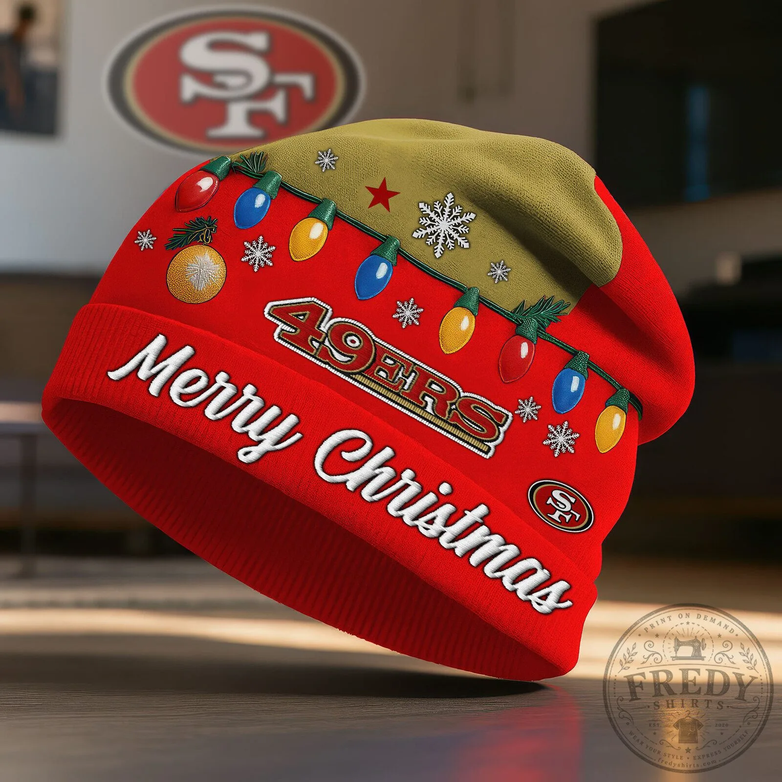 San Francisco 49ers Merry Christmas Winter Beanie Hat