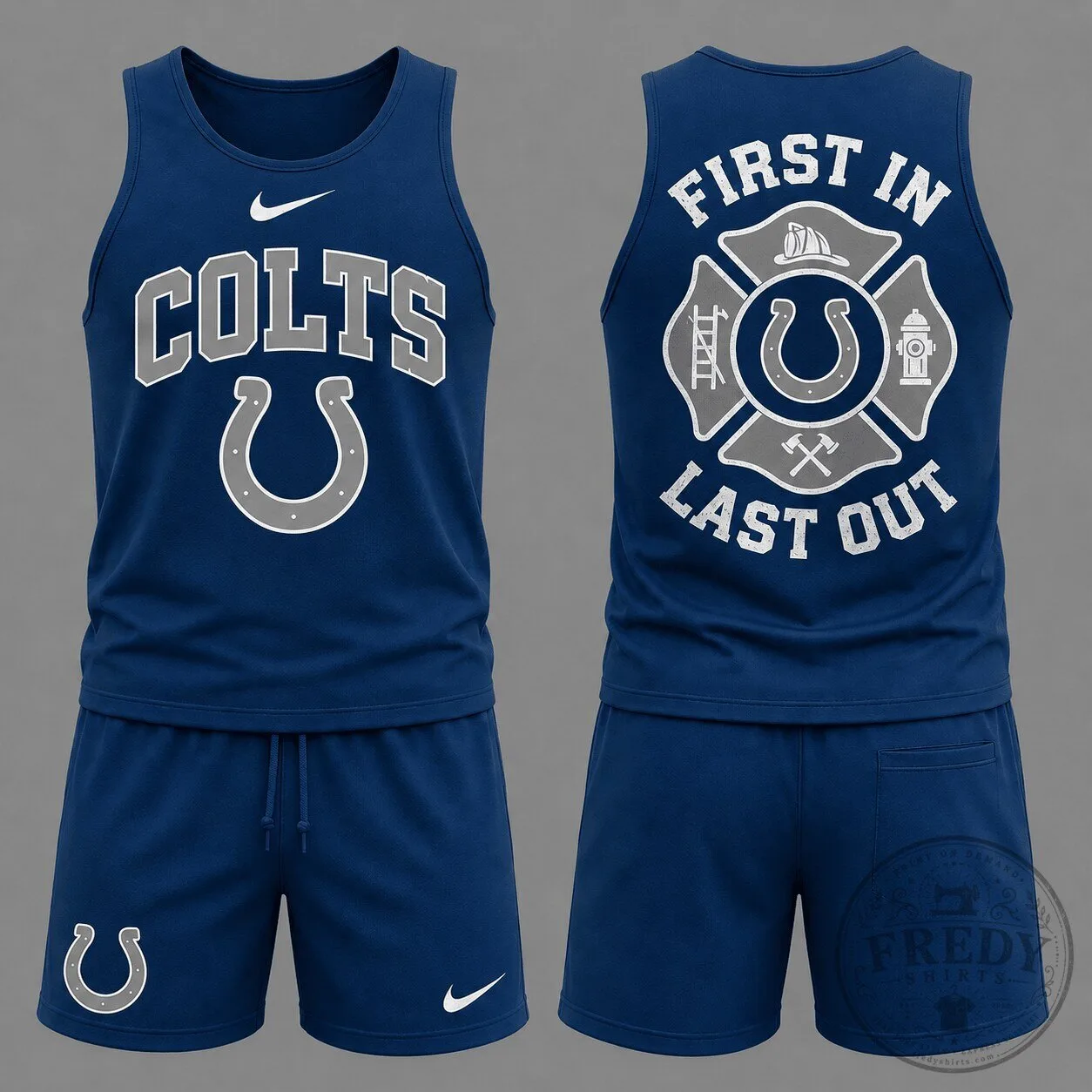 Indianapolis Colts First In Last Out Firefighter Blue Tank Top and Shorts Set