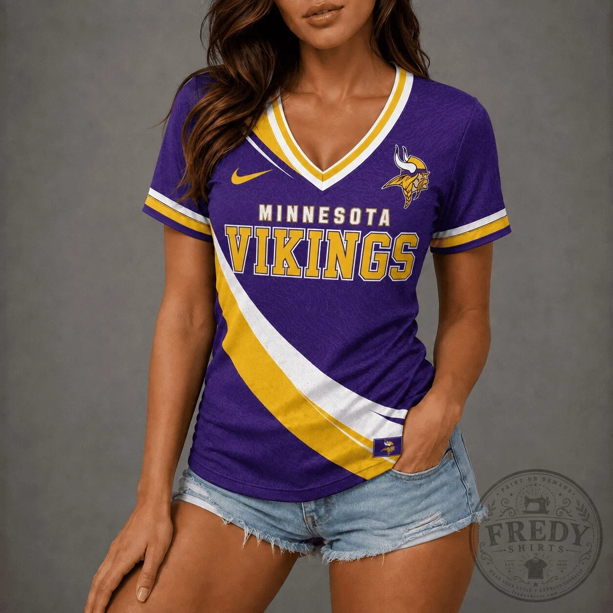 Minnesota Vikings Women's Purple and Gold V-Neck Fan Apparel T-Shirt
