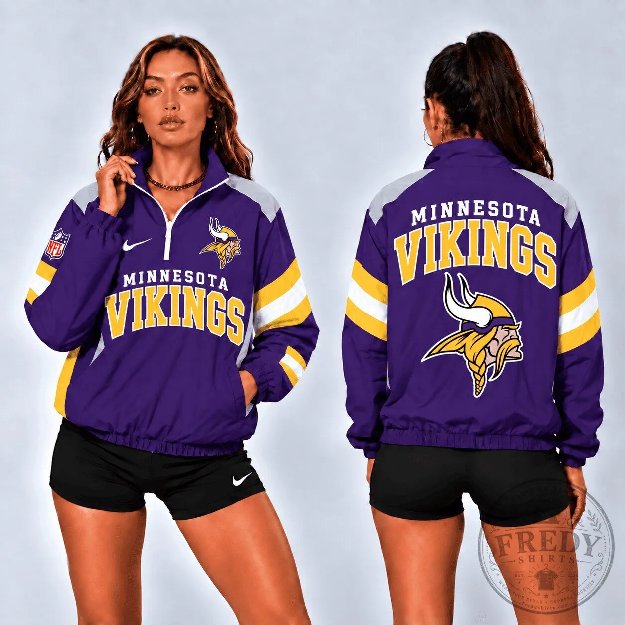 Minnesota Vikings NFL Retro Colorblock Quarter-Zip Pullover Jacket