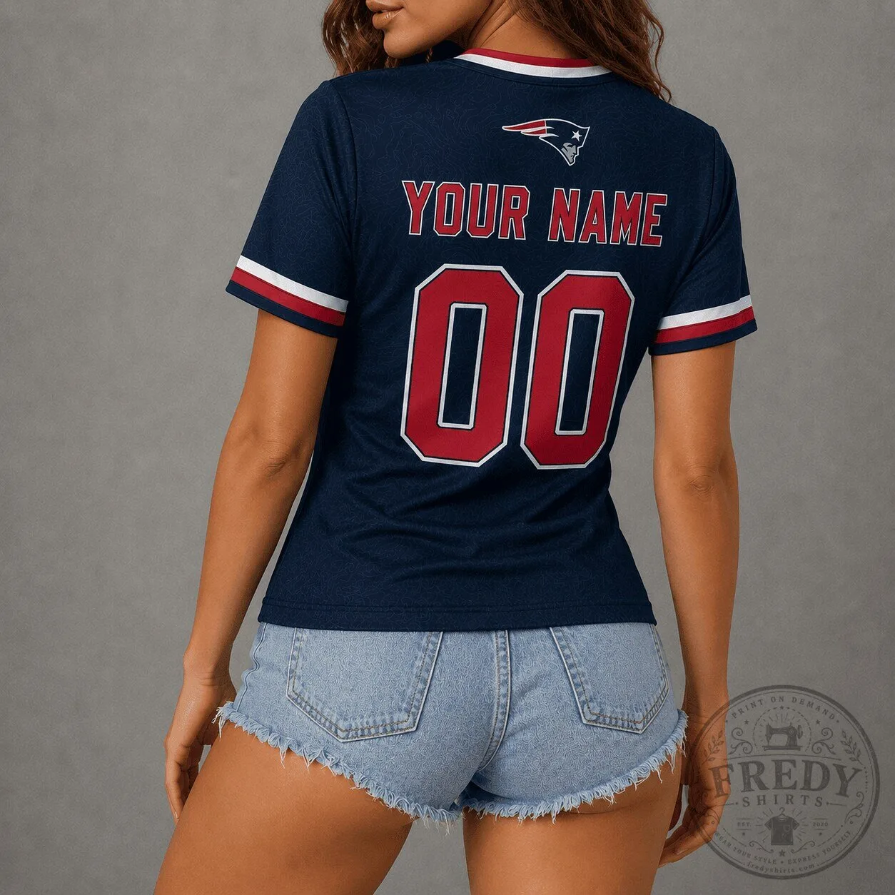 New England Patriots Women's Navy Blue Custom Name and Number Football Jersey