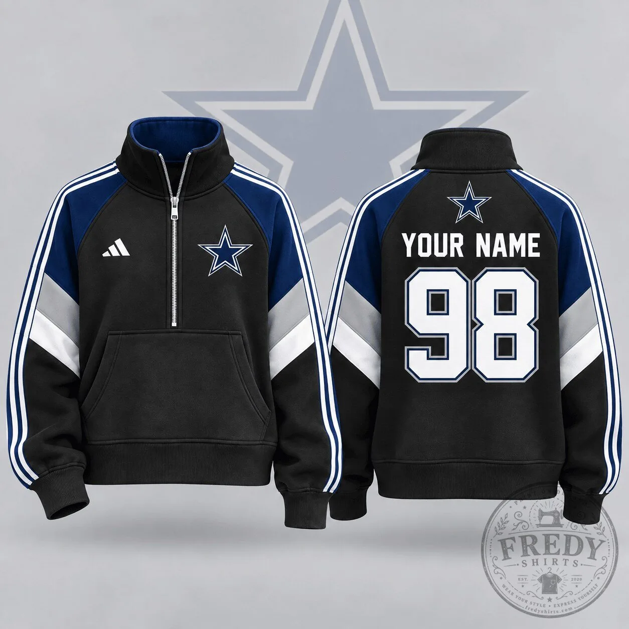Dallas Cowboys Custom Name Number Half Zip Pullover Sweatshirt