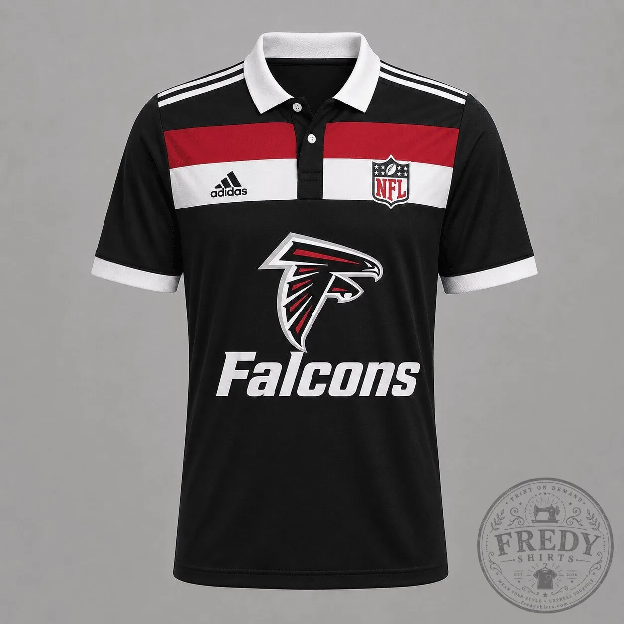 Men's Black Polo Shirt featuring Atlanta Falcons NFL Team Logo