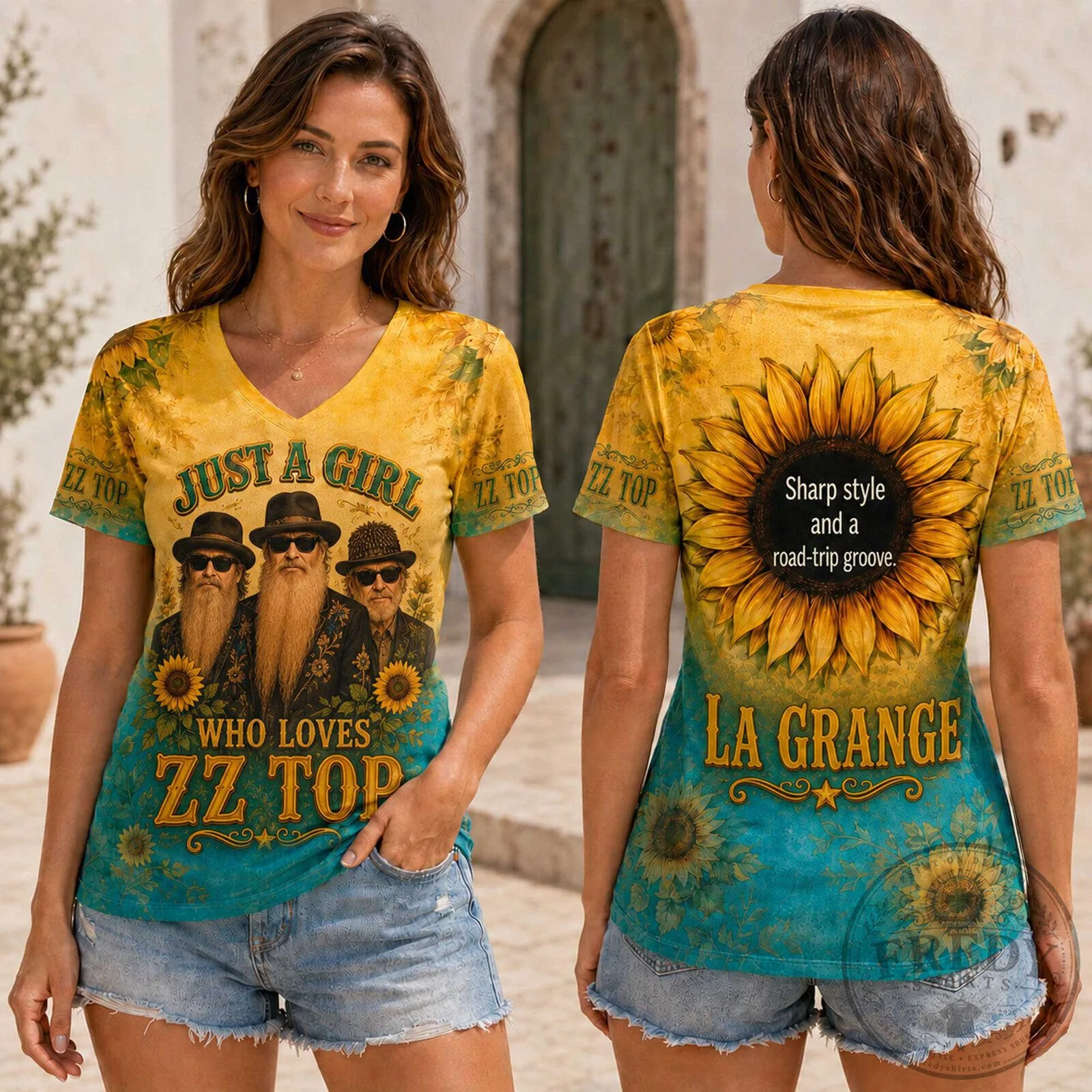 ZZ Top Sunflower La Grange Road Trip Shirt for Women, Rock Band Graphic T-Shirt