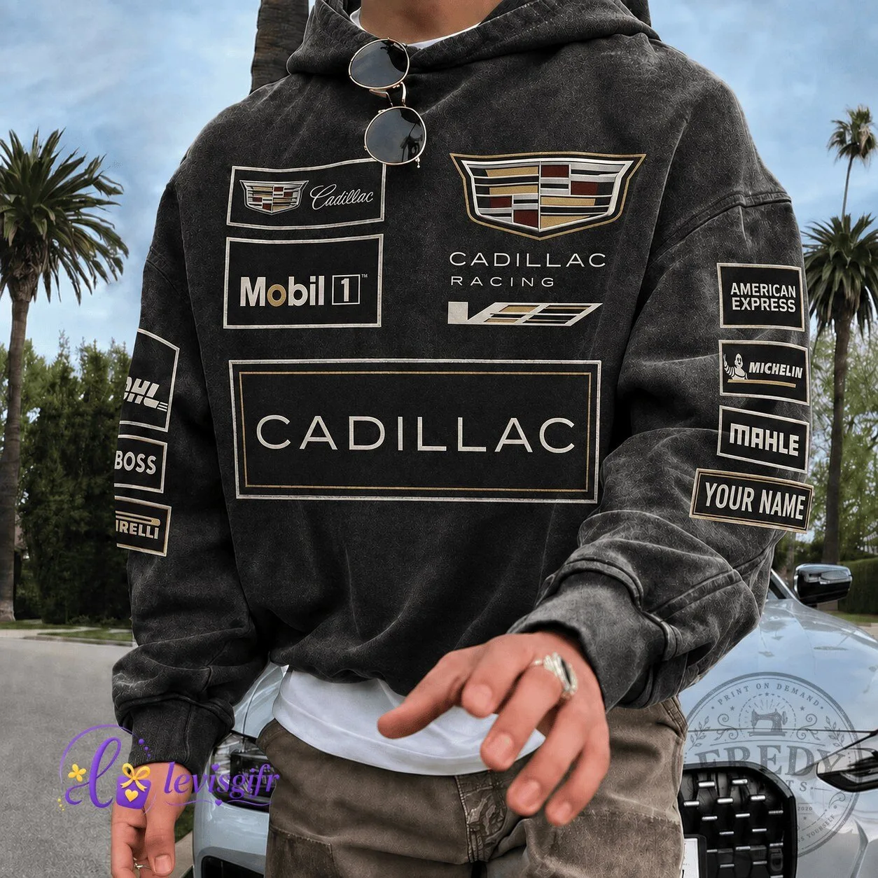 Racing Fan Gift Cadillac Racing All Over Print Hoodie with Mobil 1 Michelin Mahle Logos