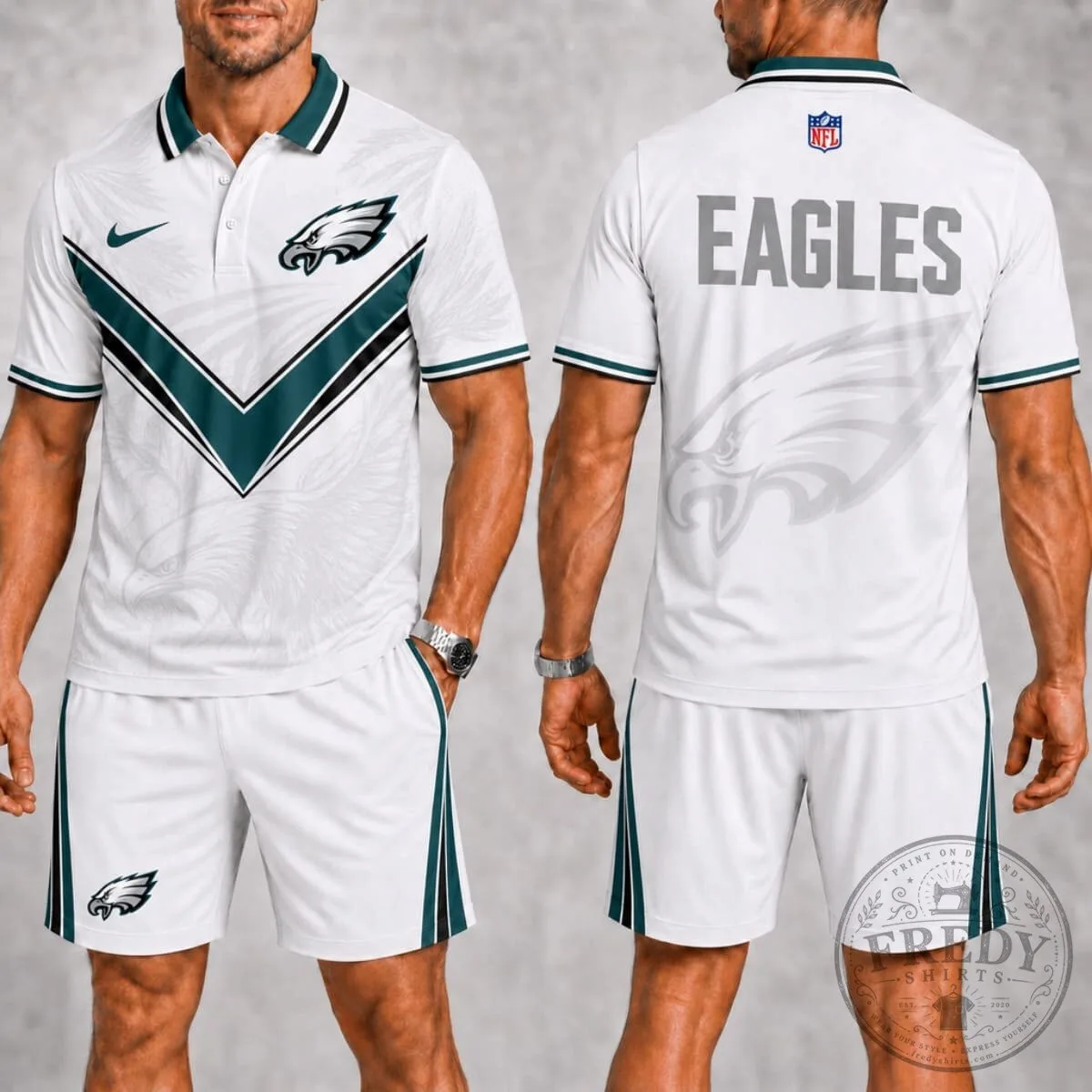 Philadelphia Eagles Fan Polo Shirt and Shorts Set, NFL Football Team Apparel