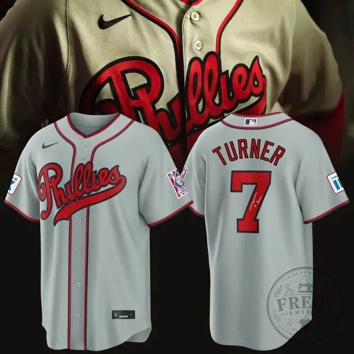 Trea Turner Philadelphia Phillies Gray Baseball Jersey 2026 Field of Dreams Stadium Edition