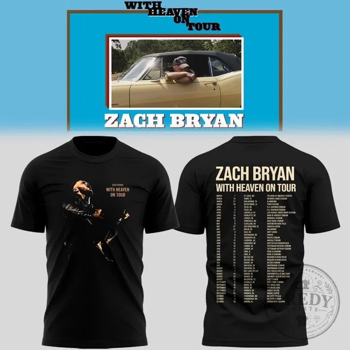 Zach Bryan Shirt With Heaven On Tour Concert Schedule T-Shirt