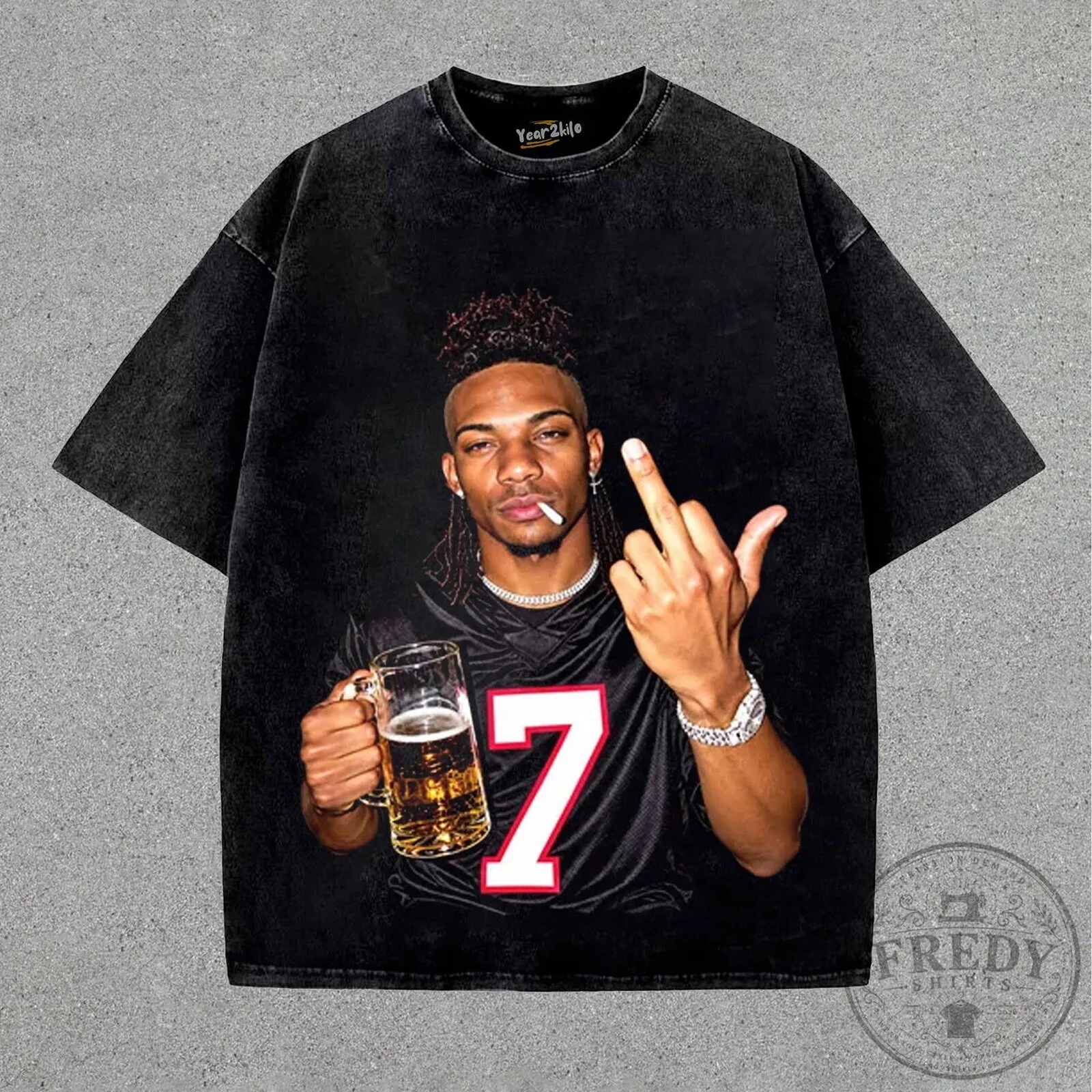 Bijan Robinson Middle Finger Drinking Beer Funny Football Fan T-Shirt