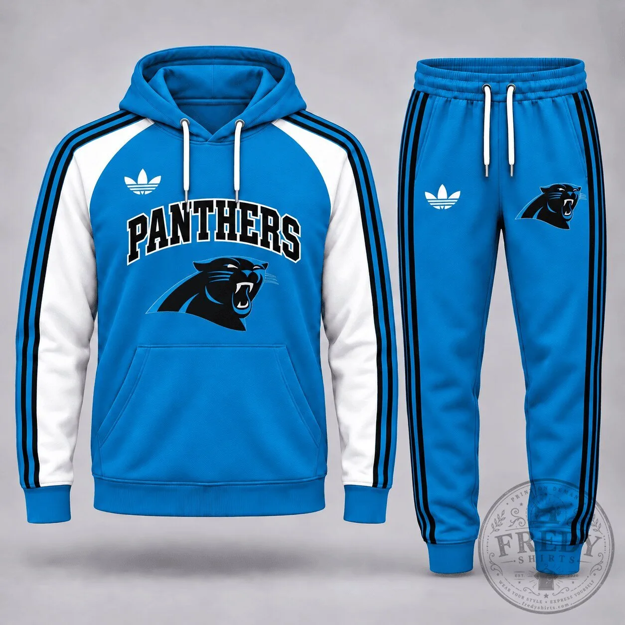 Carolina Panthers Football Team Blue and White Hoodie and Jogger Sweatpants Set