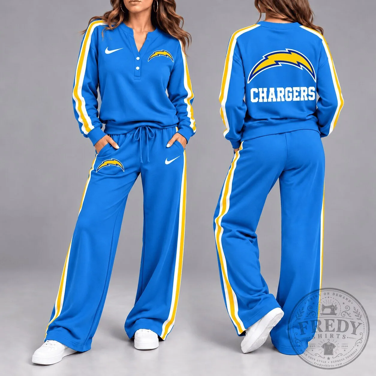 Los Angeles Chargers Women's Blue and Yellow Striped Long Sleeve Top and Pants Set