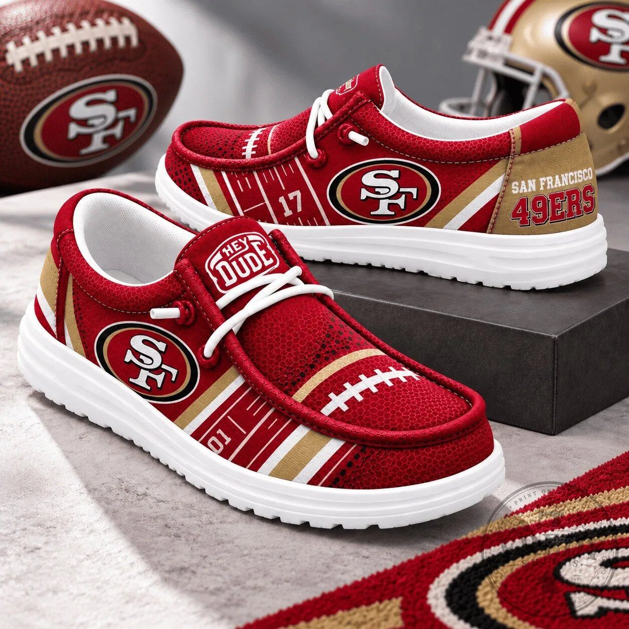 San Francisco 49ers Football Team Red Gold Hey Dude Style Loafer Shoes 1 San Francisco 49ers Football Team Red Gold Hey Dude Style Loafer Shoes