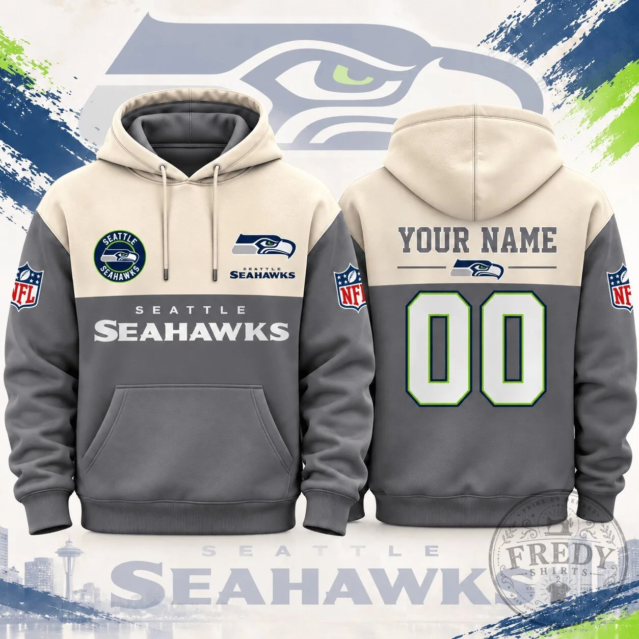 Seattle Seahawks National Football League Custom Varsity Colorblock Pullover Hoodie