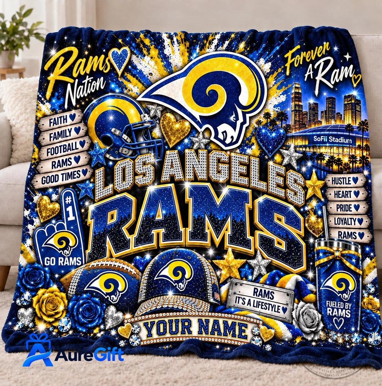 Los Angeles Rams NFL Football Christmas Kickoff Personalized Fleece Blanket
