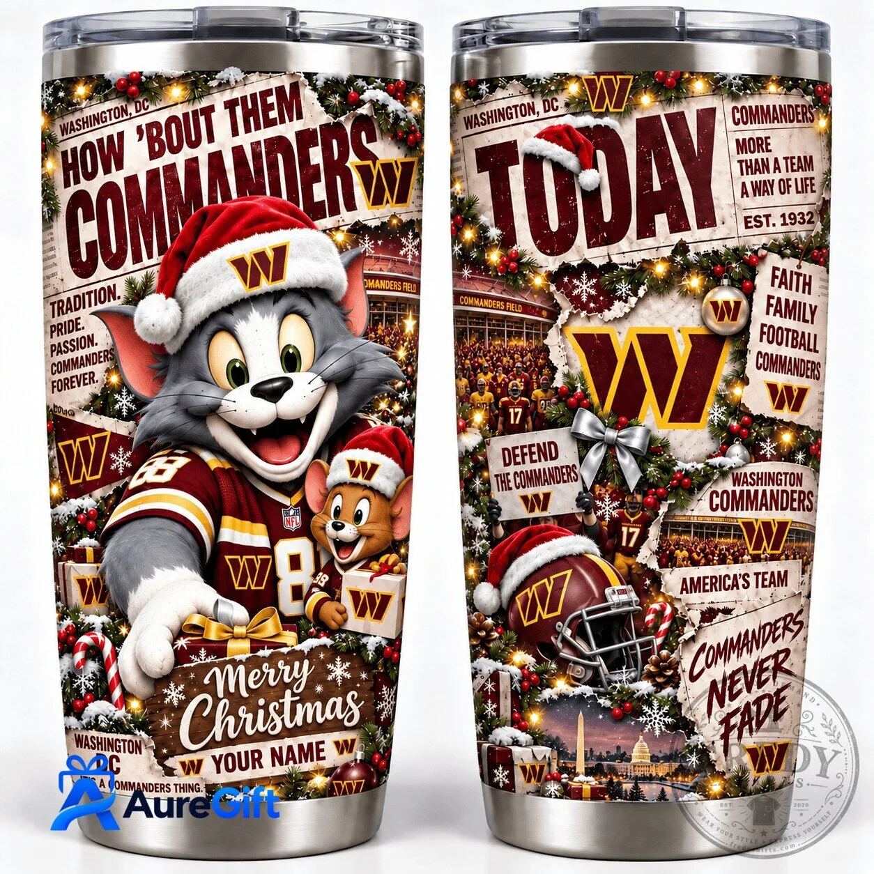 Washington Commanders Tom and Jerry Christmas Kickoff Personalized Tumbler