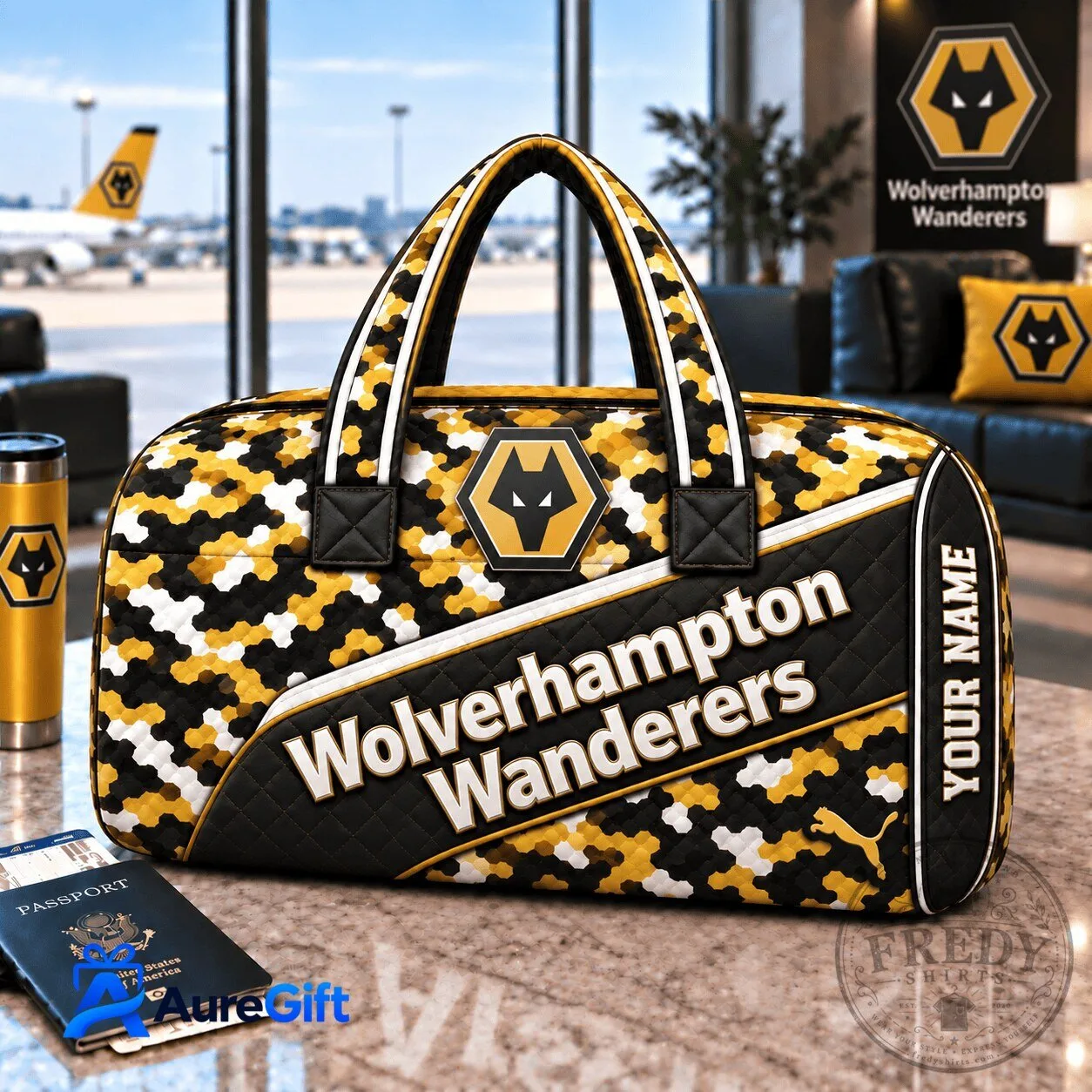 Wolverhampton Wanderers Personalized Quilted Duffel Bag for Soccer Fans