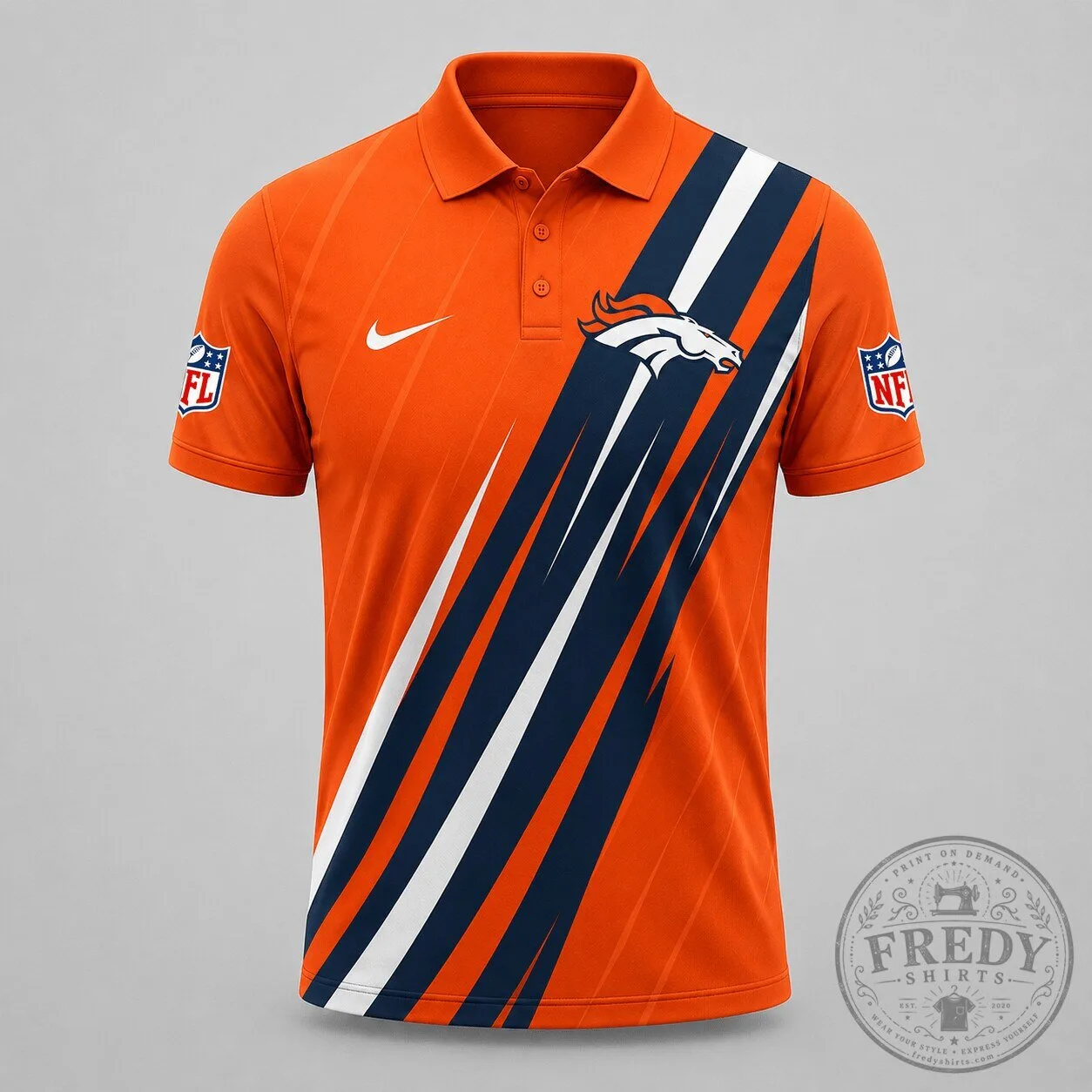 Denver Broncos National Football League Athletic Stripe Orange Polo Shirt