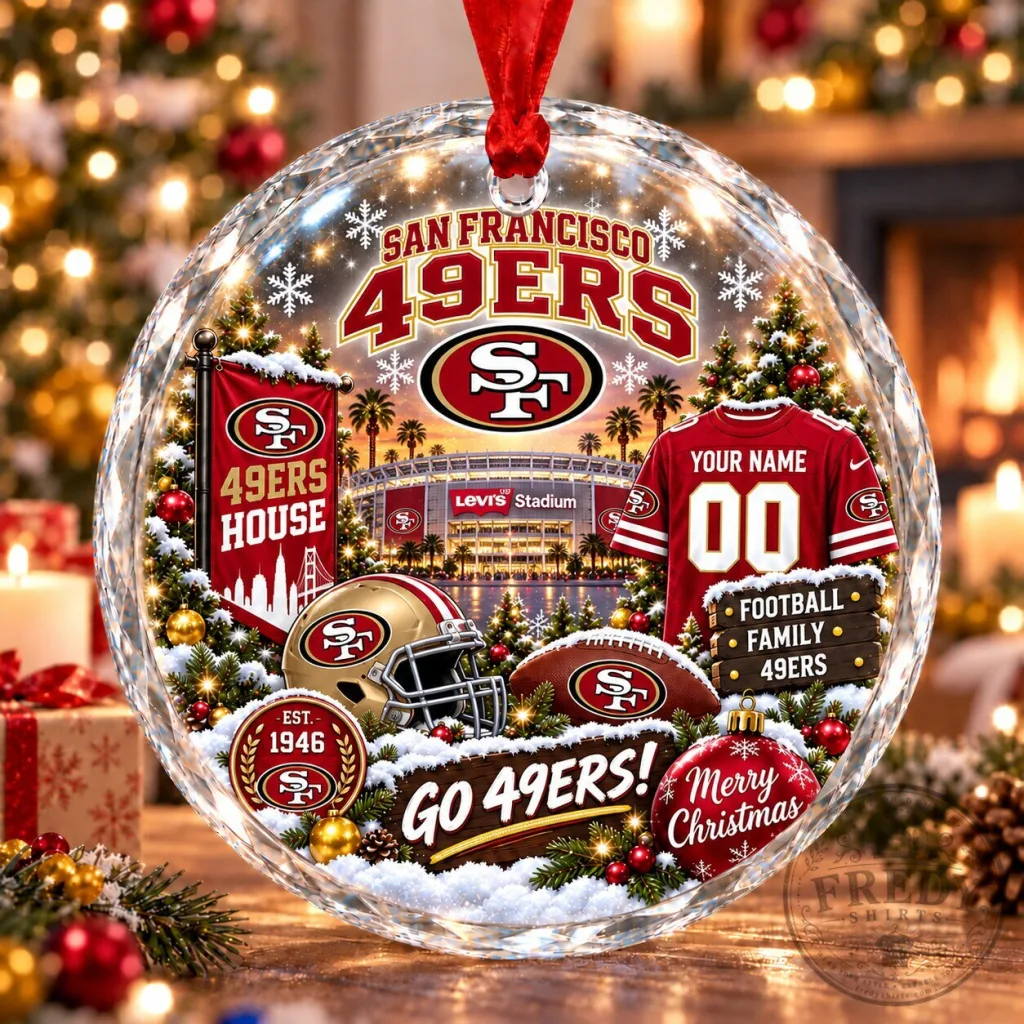 San Francisco 49ers Christmas Stadium Snow Vibe Glass Ornament San Francisco 49ers Christmas Stadium Snow Vibe Glass Ornament