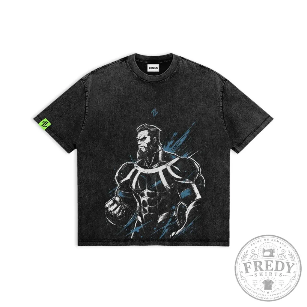 Zenkai Frozen Legacy Graphic Print Washed Black Cotton T-Shirt