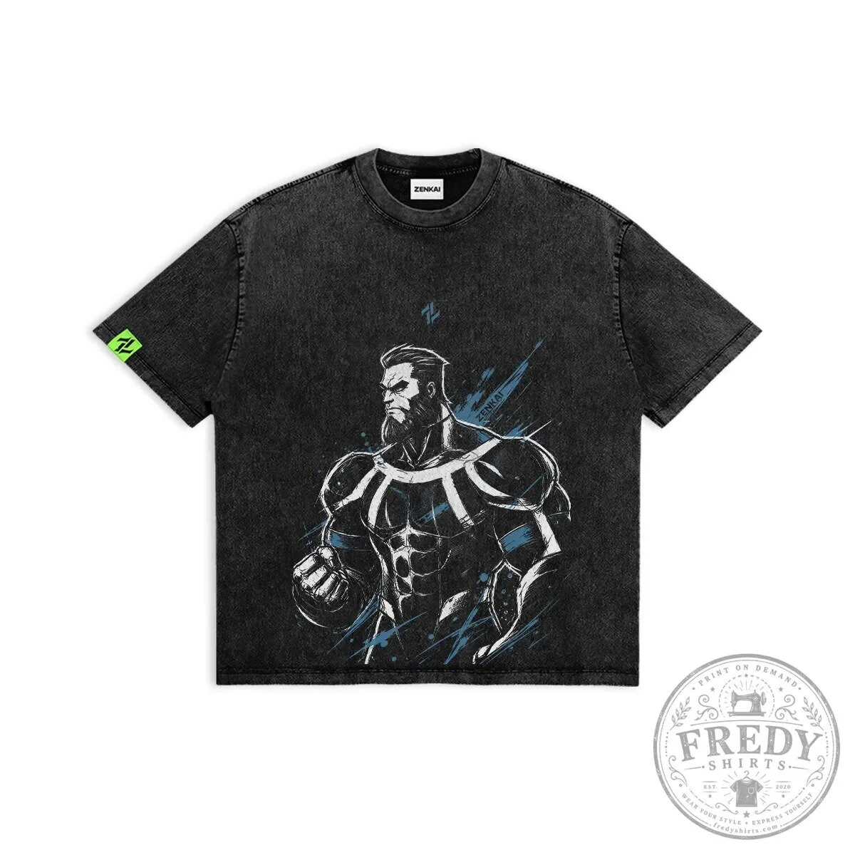 Zenkai Frozen Legacy Graphic Print Washed Black Cotton T-Shirt