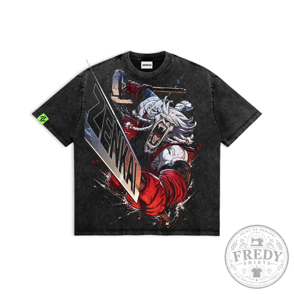 Zenkai Warcry Graphic Design Washed Black Cotton T-Shirt