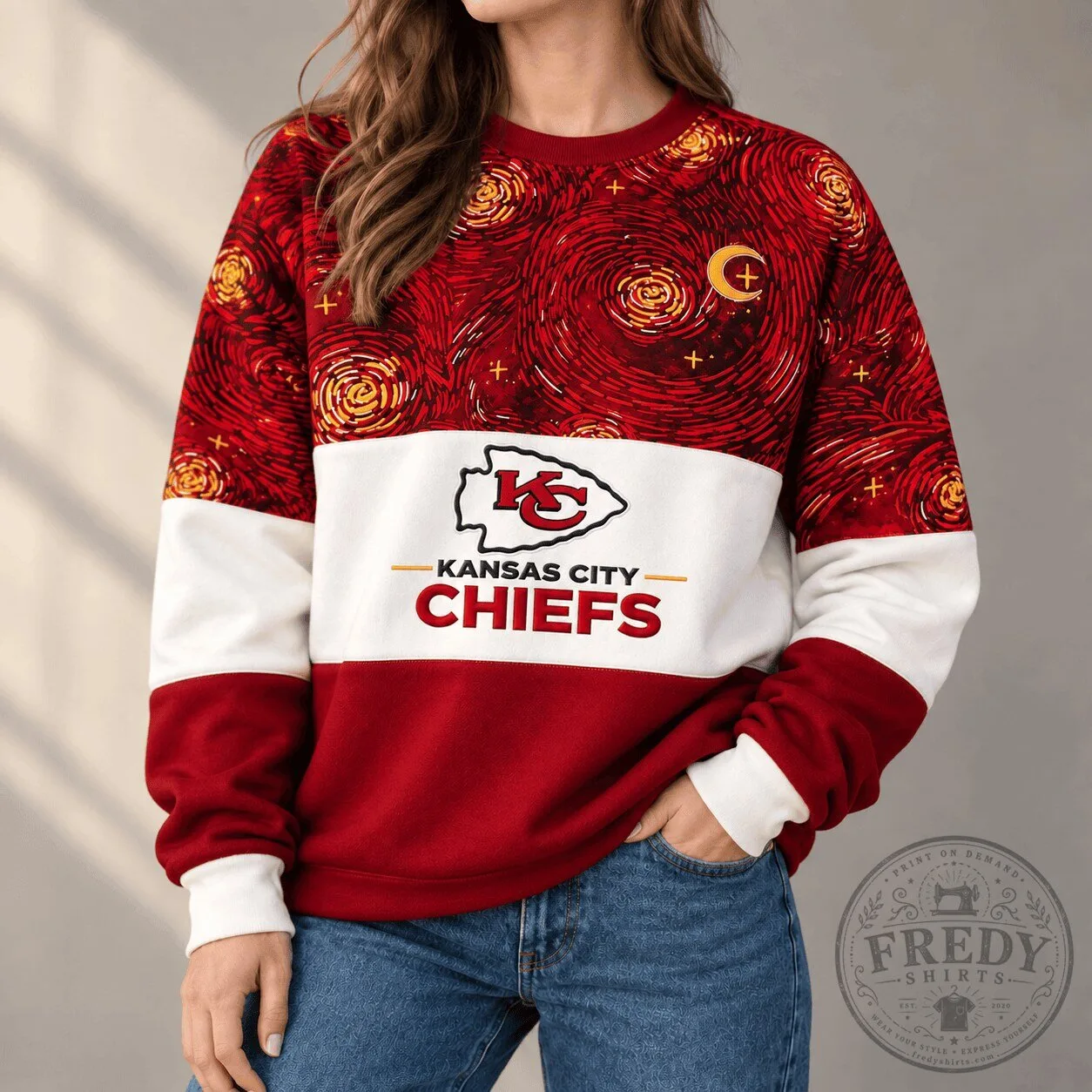 Kansas City Chiefs Starry Night Red and White Football Fan Sweatshirt