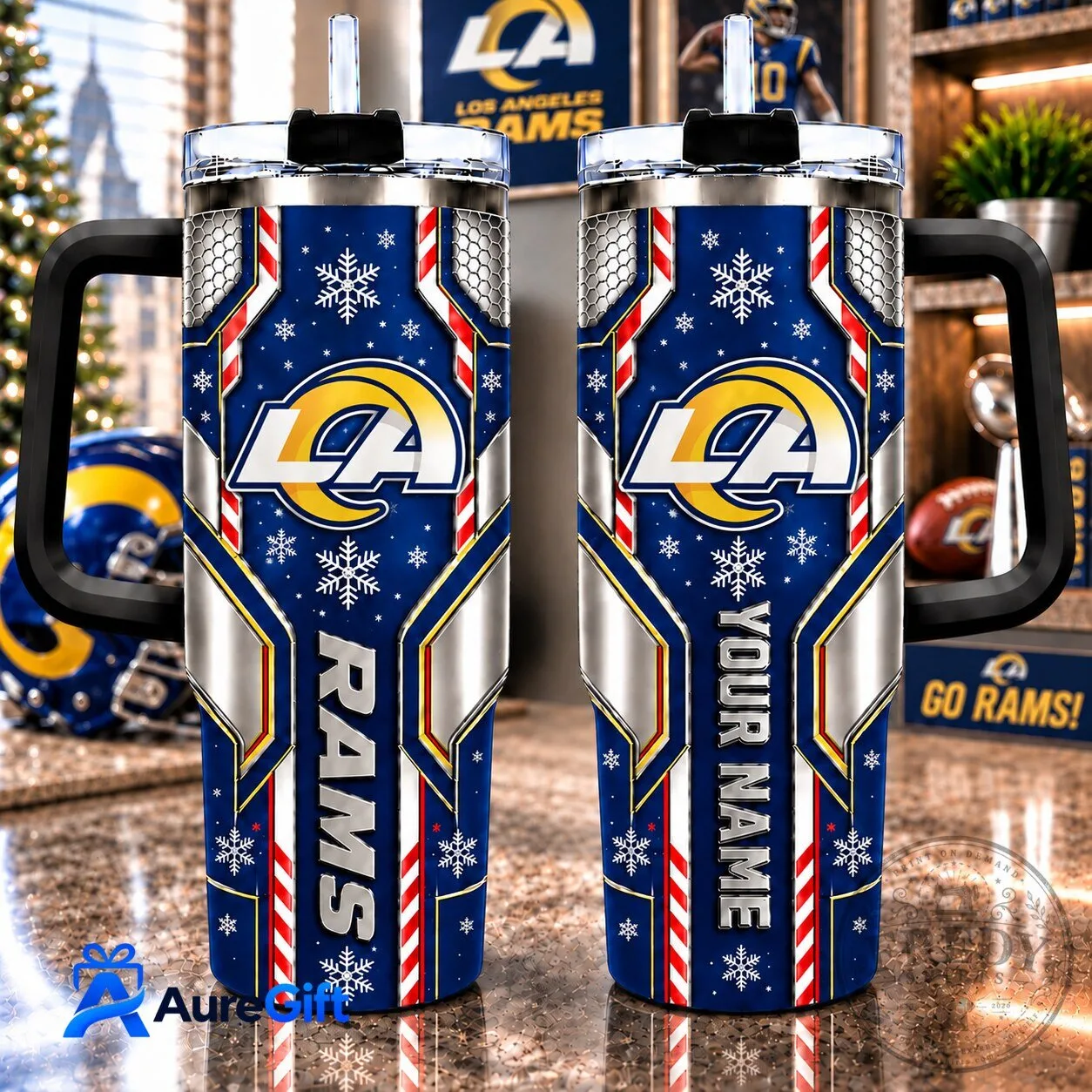 Los Angeles Rams National Football League Christmas Personalized Tumbler with Handle