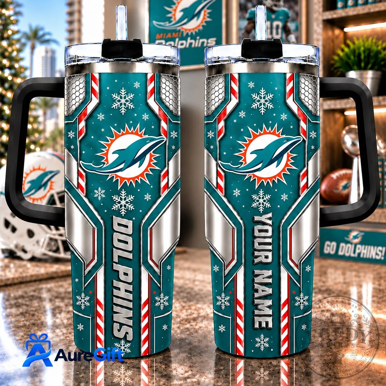 Miami Dolphins NFL Christmas Kick Off Personalized Tumbler