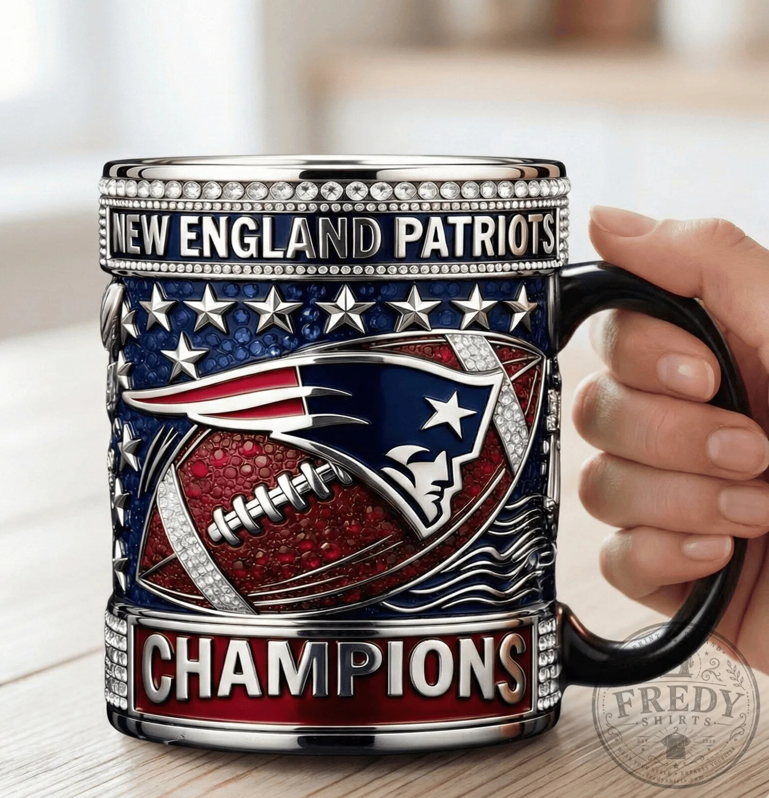 New England Patriots Super Bowl Champions Football Mug