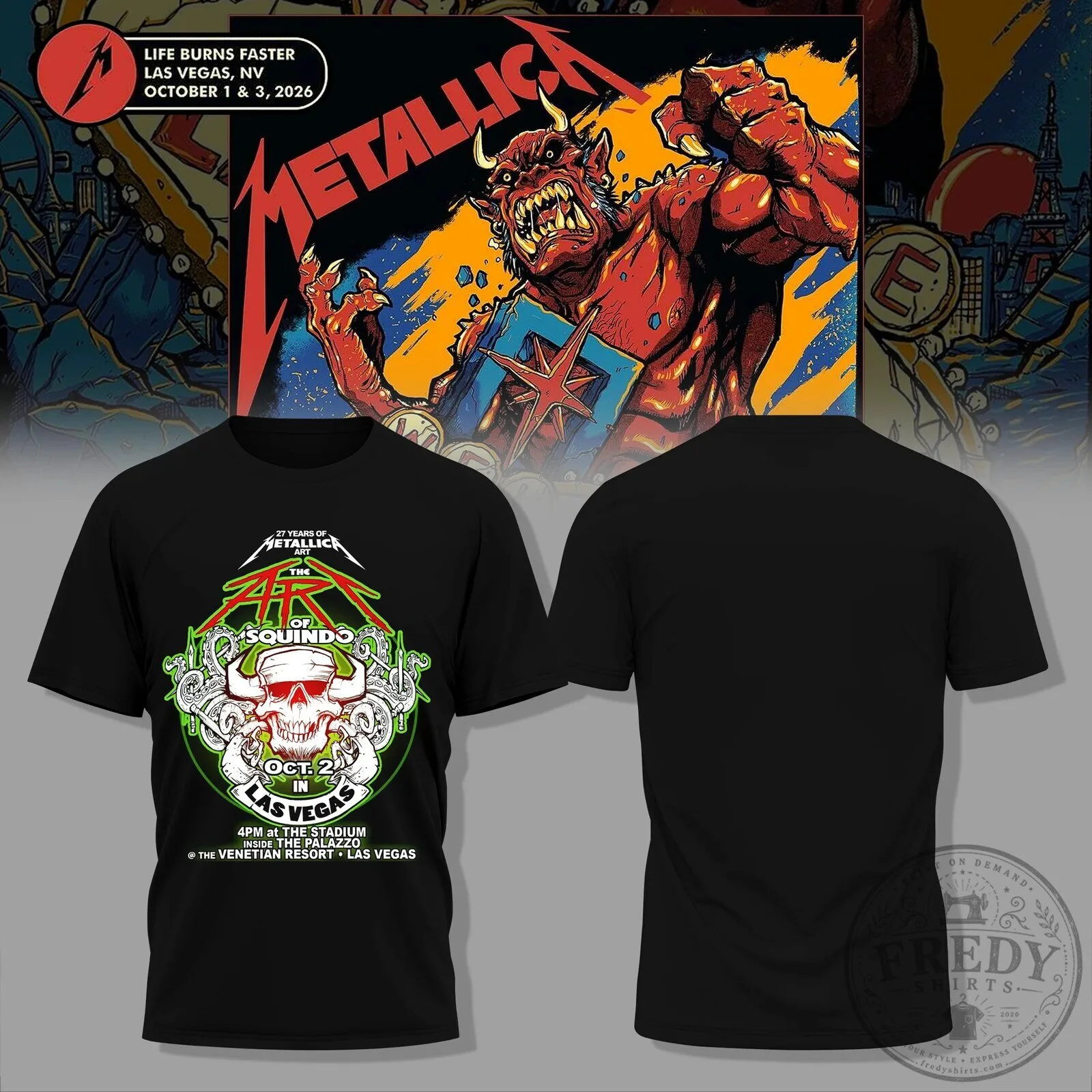 Metallica M72 World Tour Las Vegas Concert Skull Graphic T-Shirt