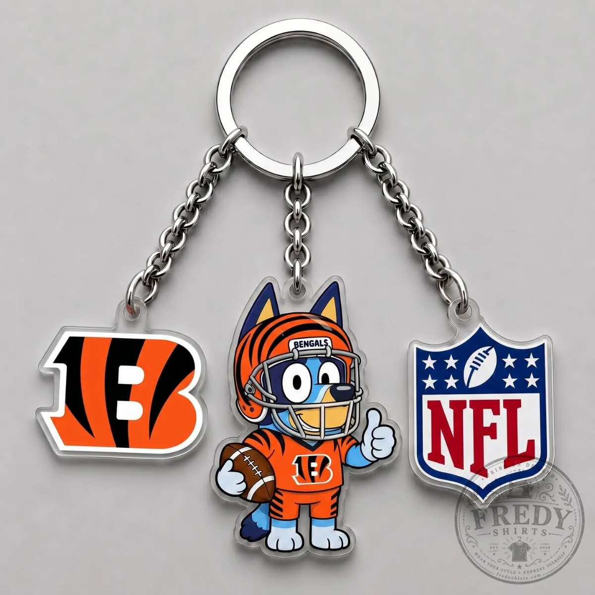 Cincinnati Bengals Bluey National Football League Triple Charm Keychain