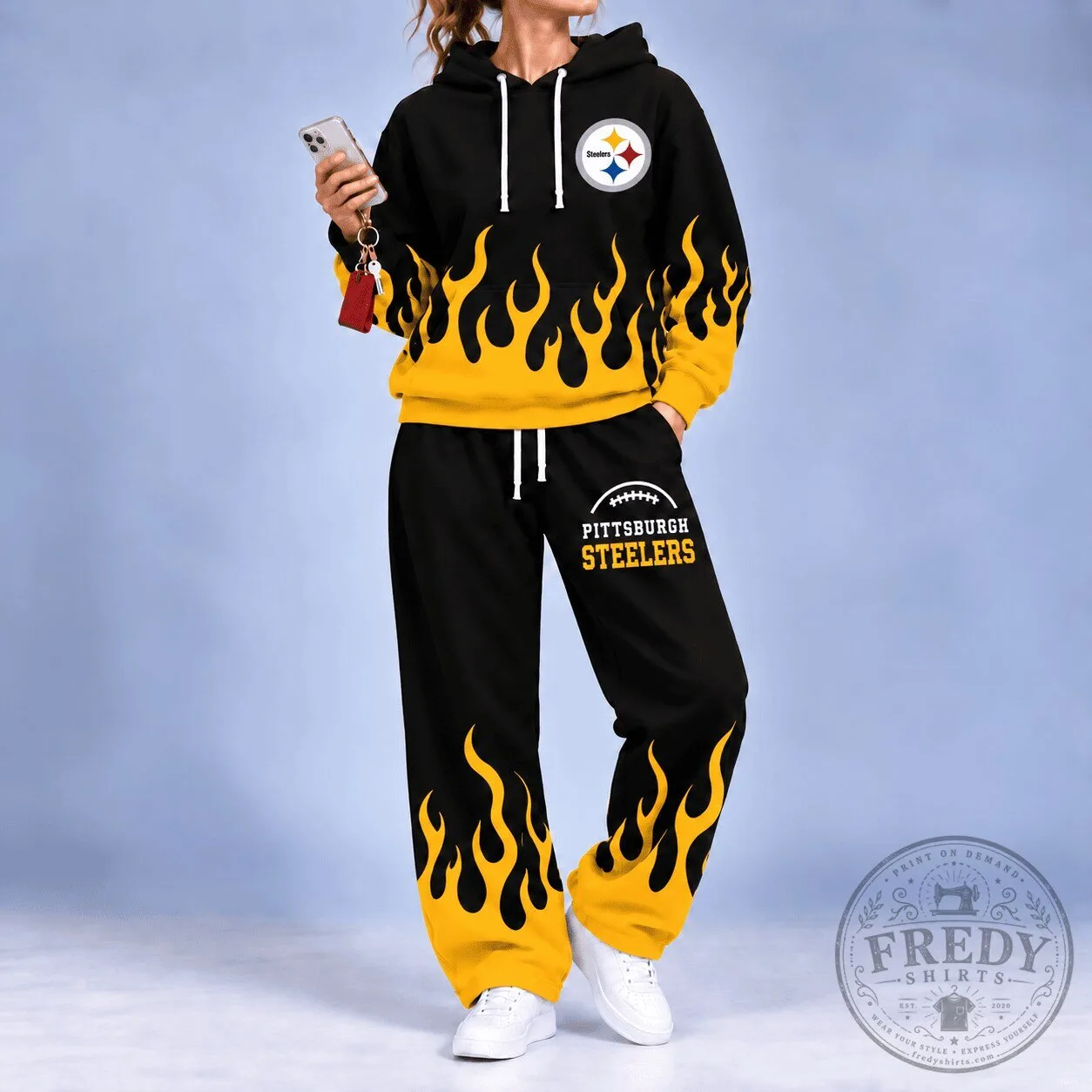 Pittsburgh Steelers Flame Pattern Hoodie and Pants Set