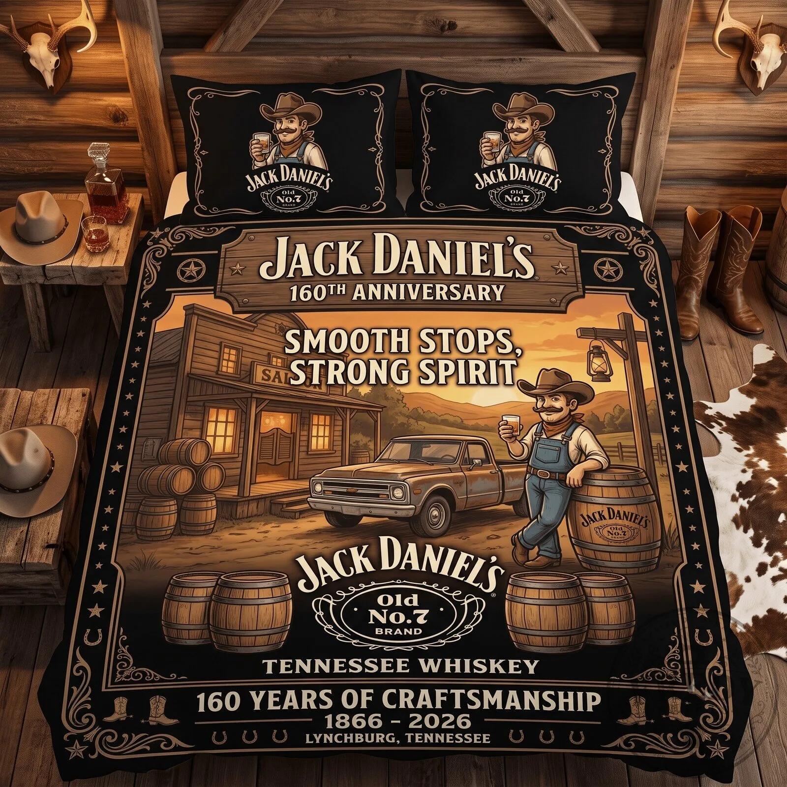 Jack Daniel's 160th Anniversary Smooth Stops Strong Spirit Bedding Set
