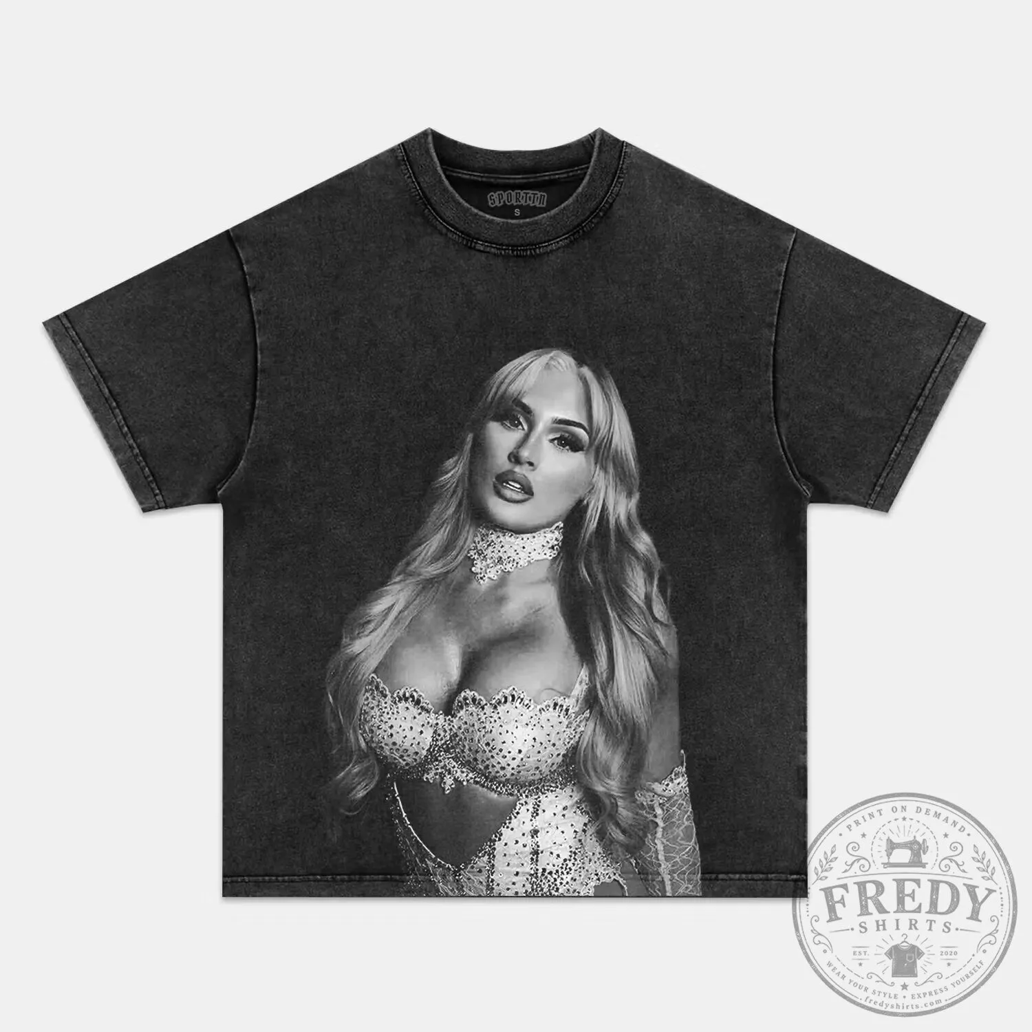 Tiffany Stratton Black and White Photo Graphic T-Shirt