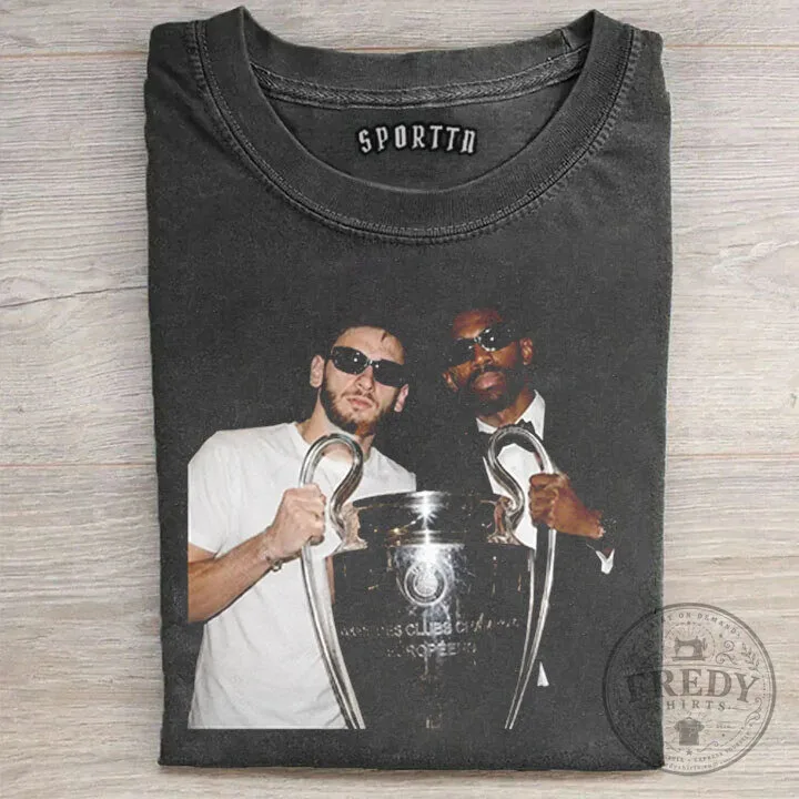 Ousmane Dembélé and Khvicha Kvaratskhelia Champions League Trophy T-Shirt