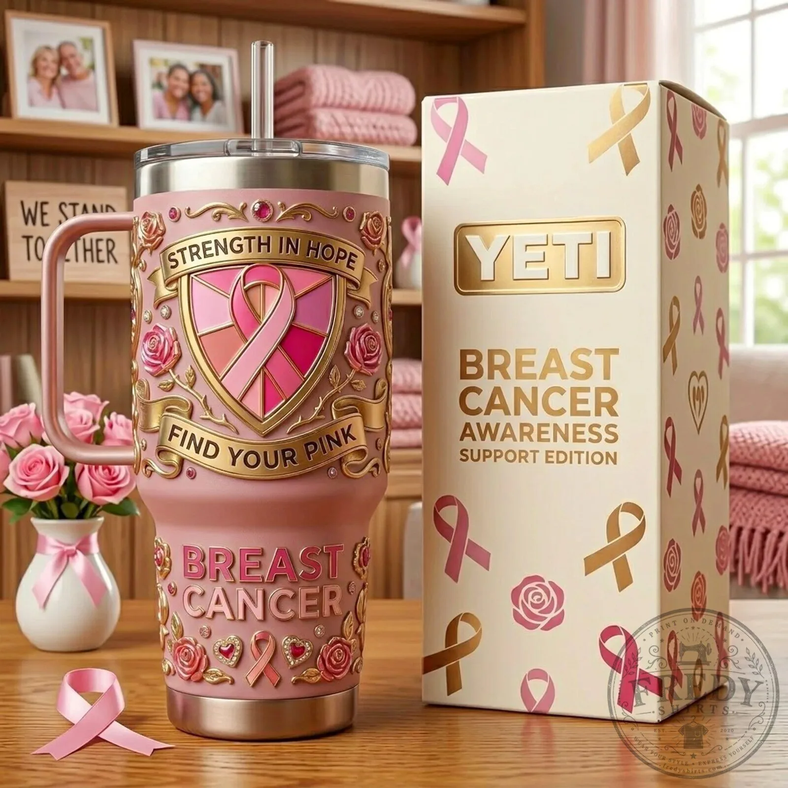 Breast Cancer Awareness Pink Ribbon Strength In Hope Tumbler