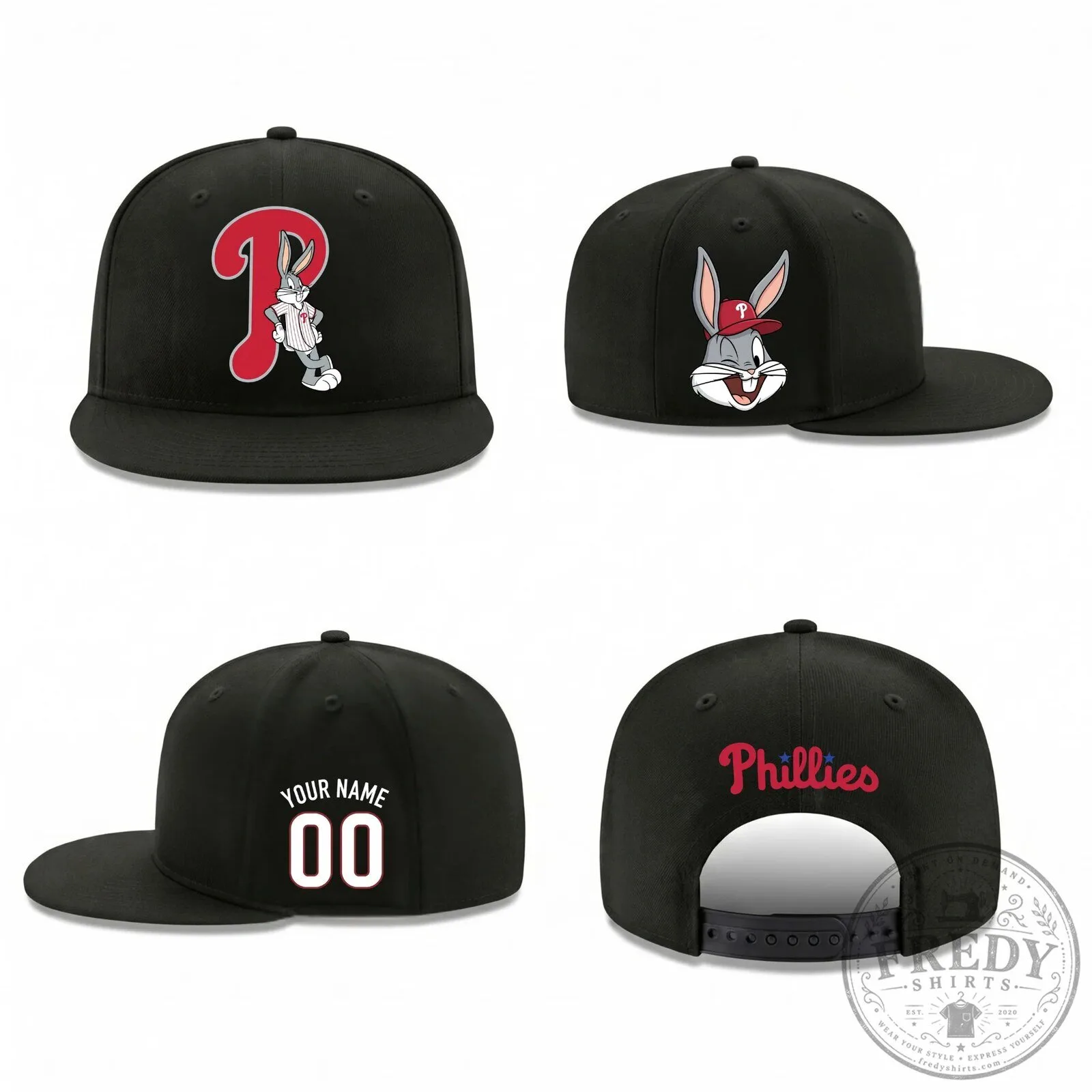 Philadelphia Phillies Bugs Bunny Cartoon Character Black Personalized Cap Hat