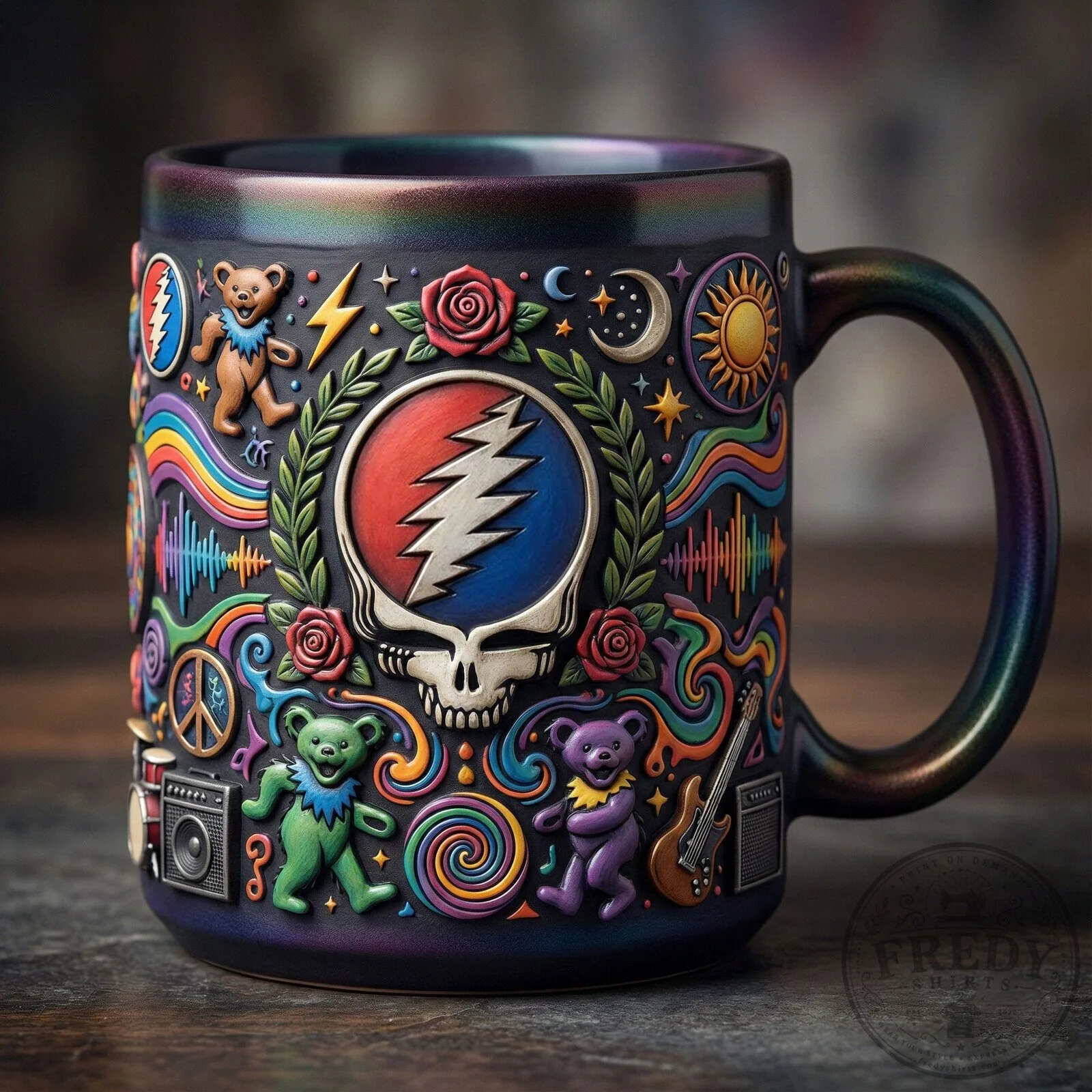 Grateful Dead Steal Your Face Rainbow Bears Music Festival Coffee Mug